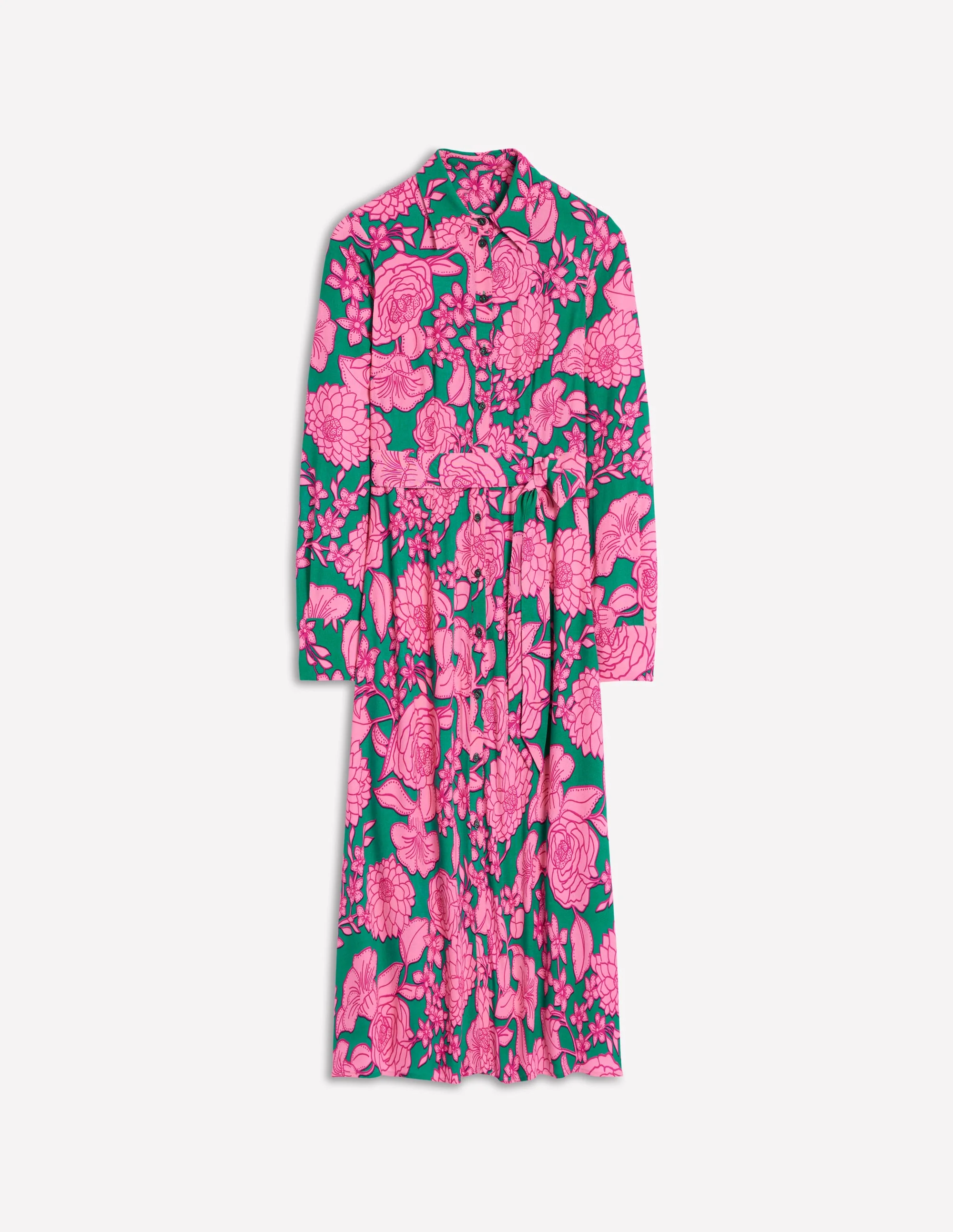 Kate Midi Shirt Dress-Green, Blossom Cascade - Image 5