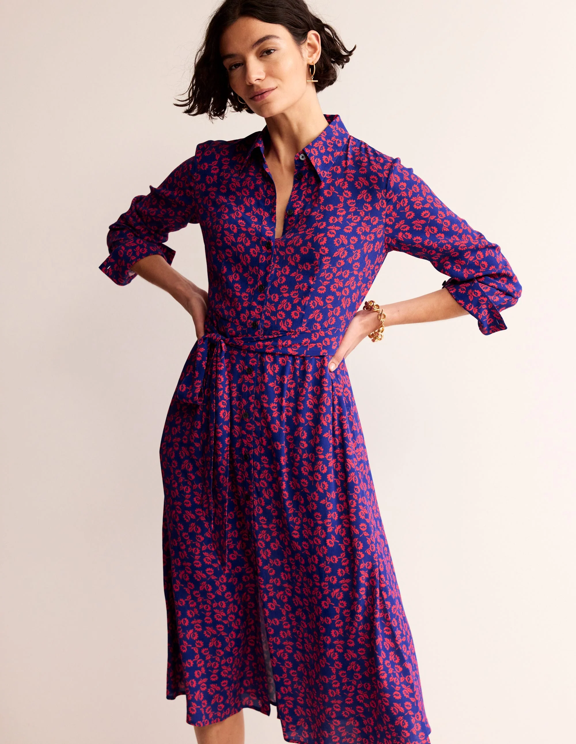 Kate Midi Shirt Dress-Poppy Red, Ditsy Bud - Image 2