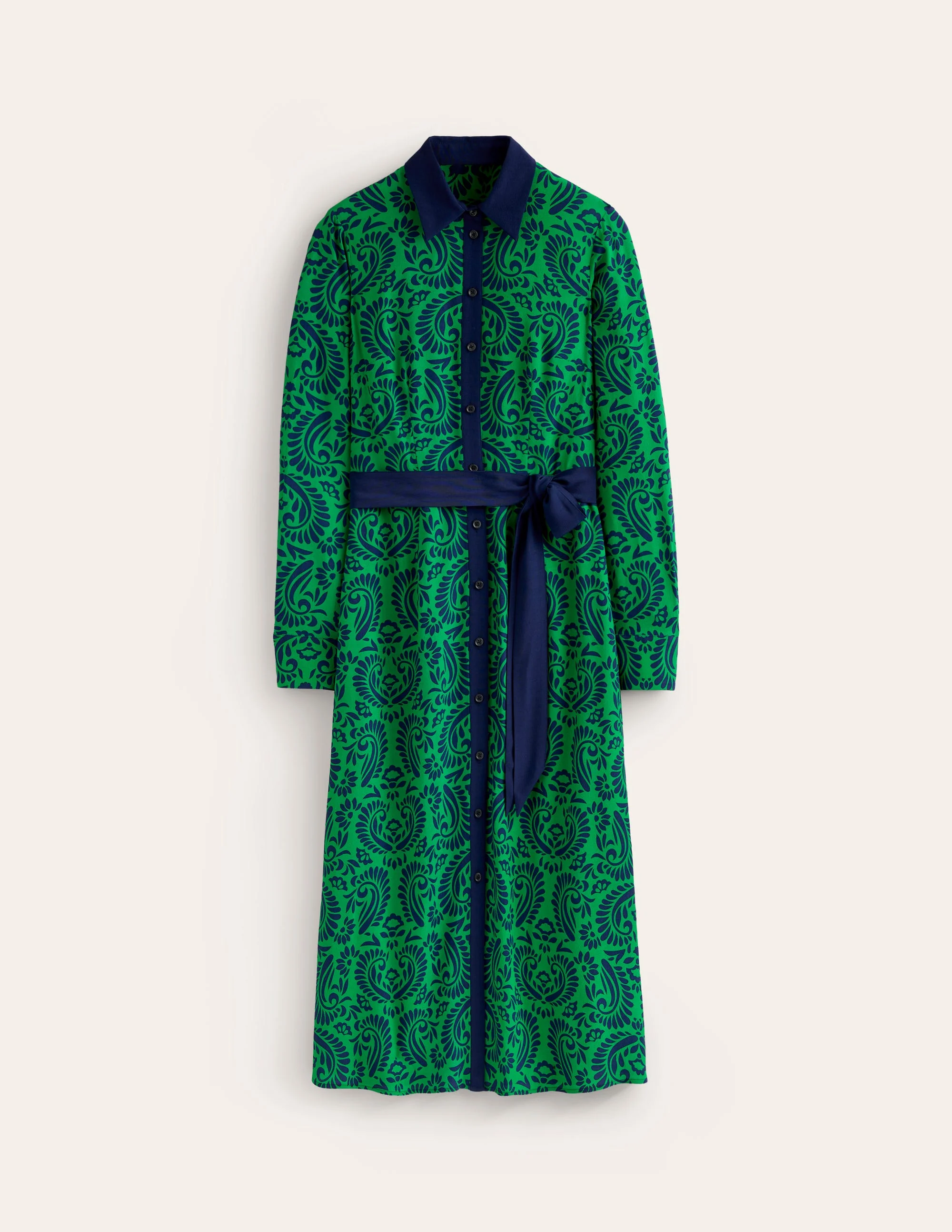 Kate Midi Shirt Dress-Rich Emerald, Decorative Flora - Image 5