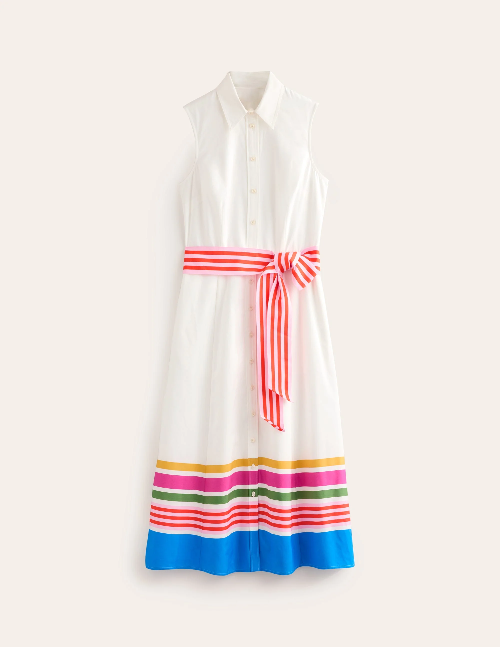 Kate Sleeveless Shirt Dress-Ivory and Multistripe - Image 6