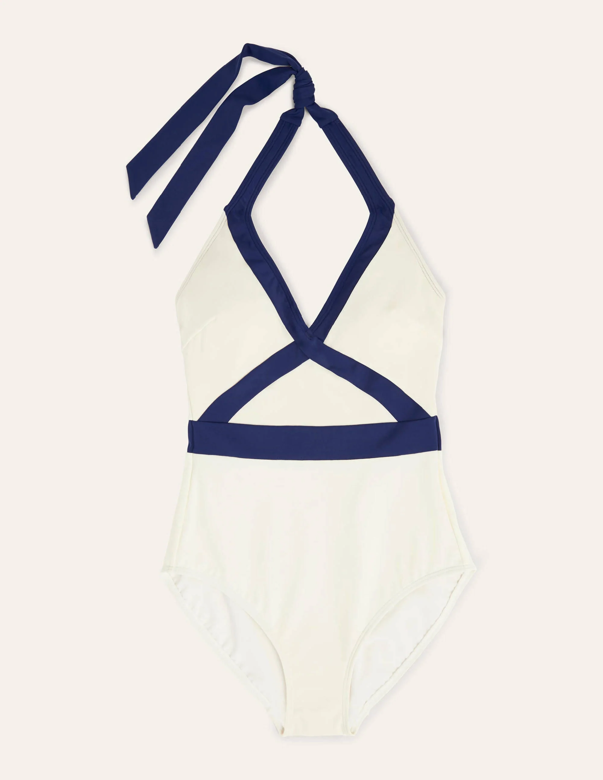 Kefalonia Halterneck Swimsuit-Ivory Colourblock - Image 7