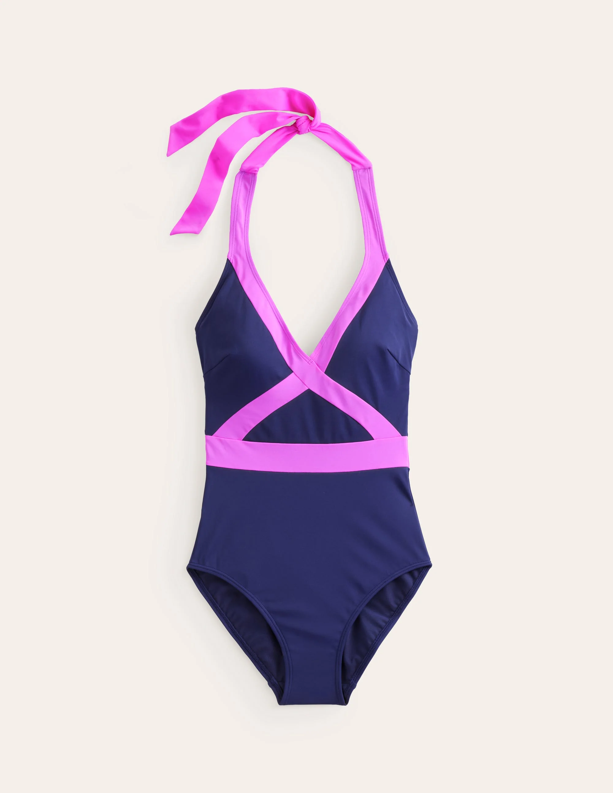 Kefalonia Halterneck Swimsuit-Navy/ Amazing Pink Colourblock - Image 6