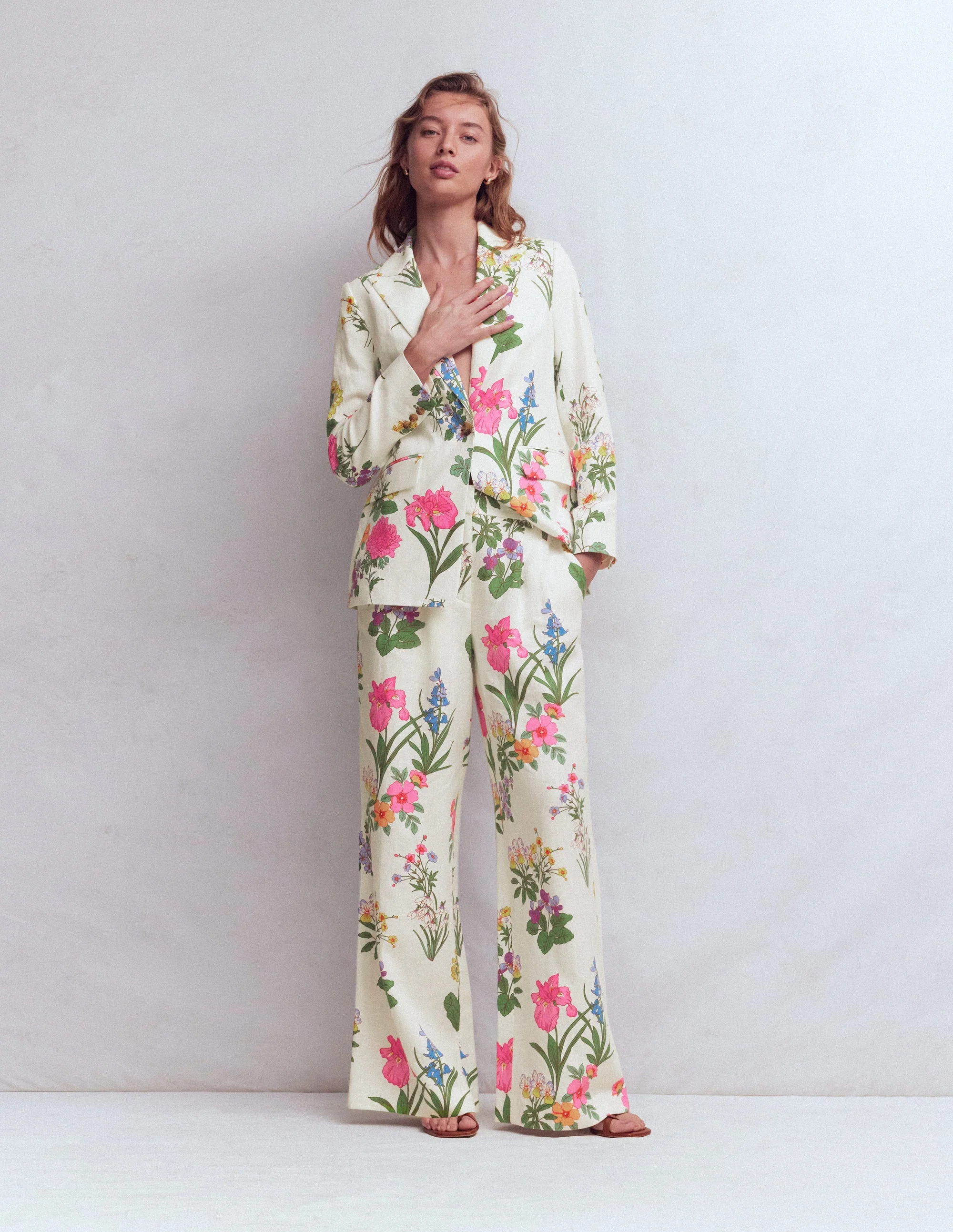 Kensington Linen Pants-Ivory, Delicate Blossom