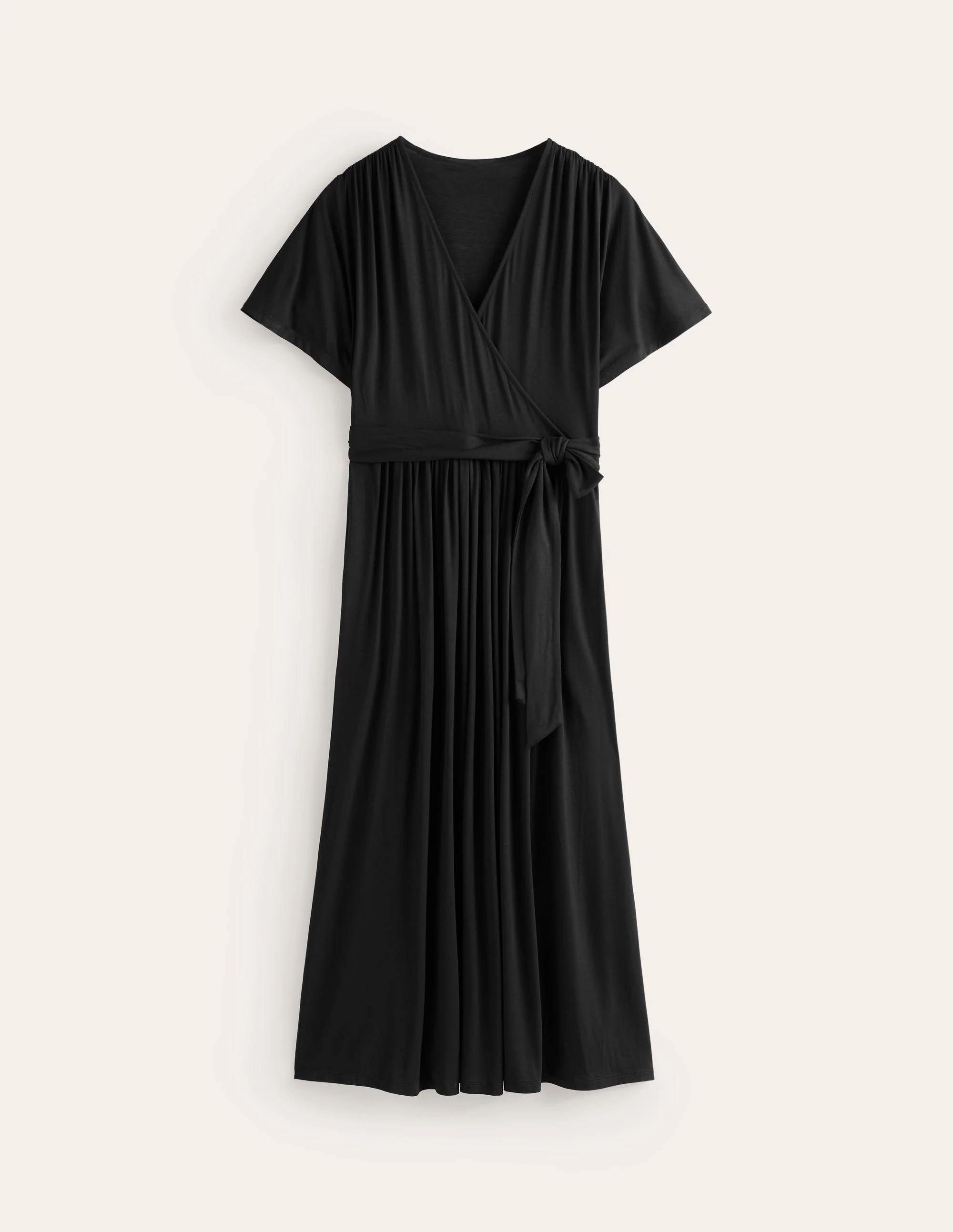 Kimono Wrap Jersey Midi Dress-Black - Image 5