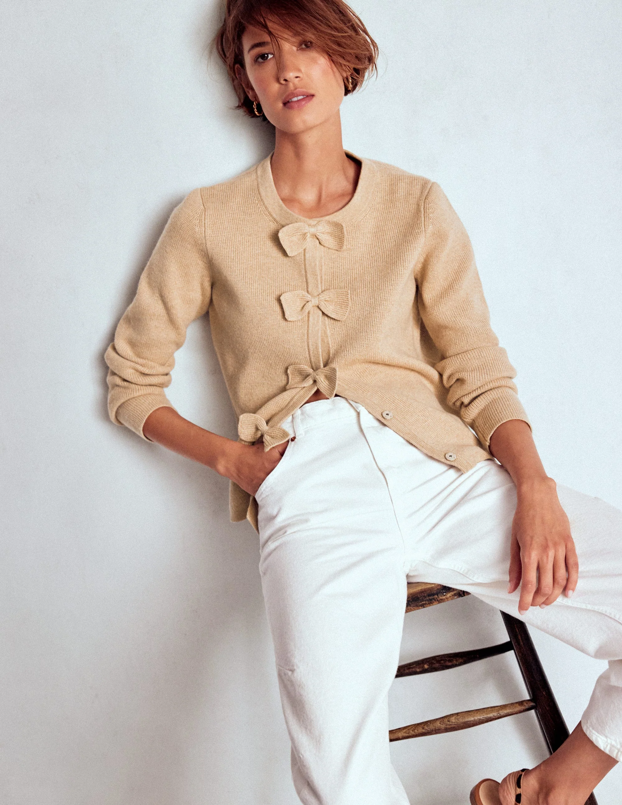 Knitted Bow Cardigan-Chinchilla Melange
