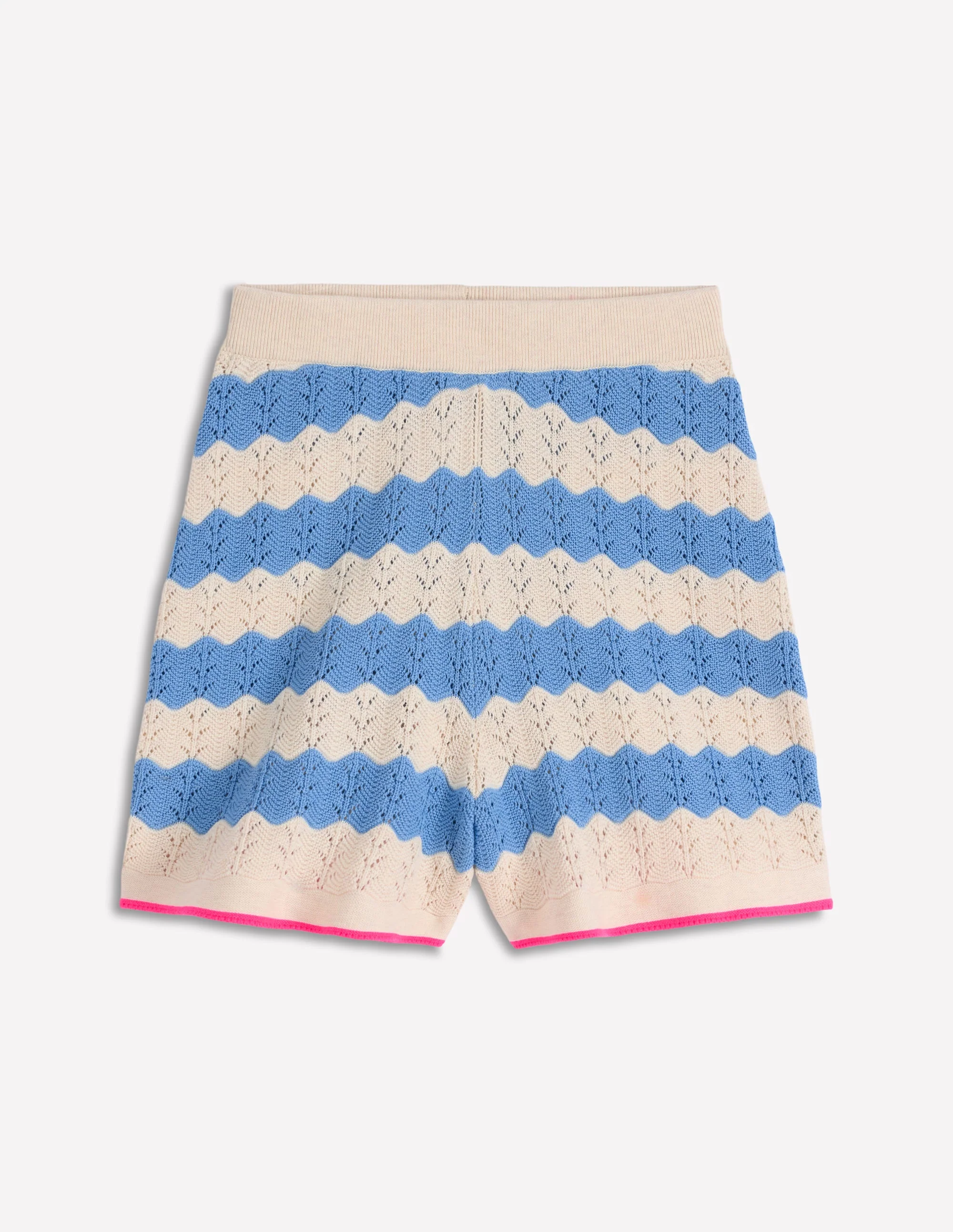 Knitted Pointelle Shorts-Blue, White - Image 6