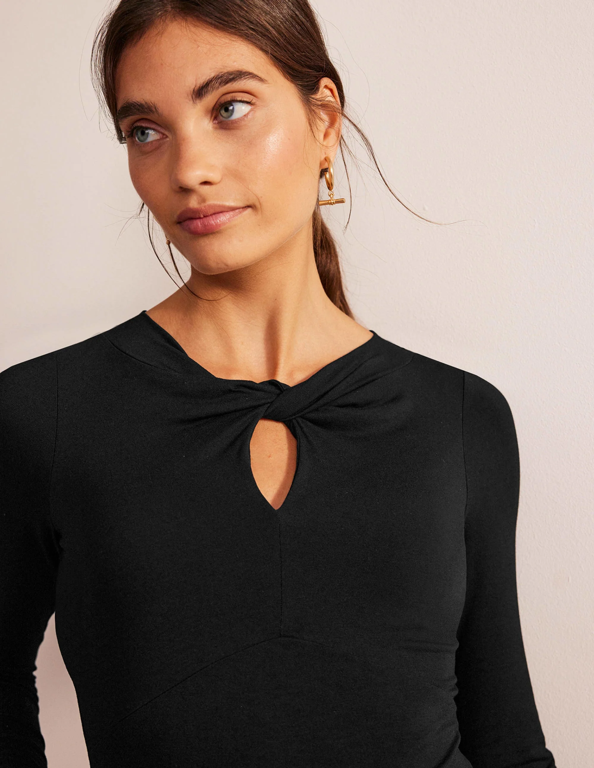 Knot Front Jersey Top-Black - Image 2