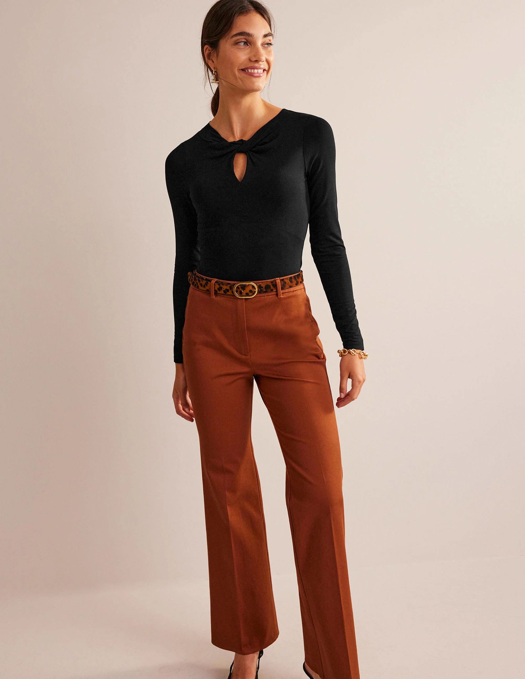 Knot Front Jersey Top-Black - Image 4