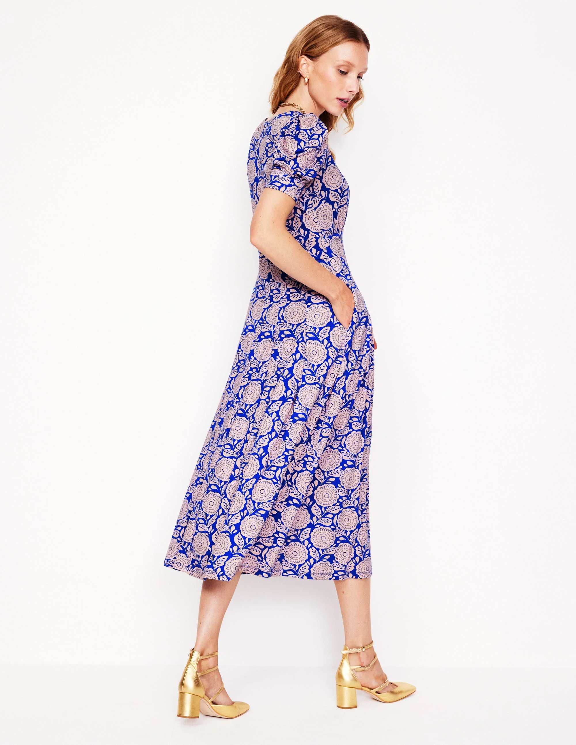 Kristen Pleated Jersey Dress-Chintz Rose, Dahlia Stamp - Image 4
