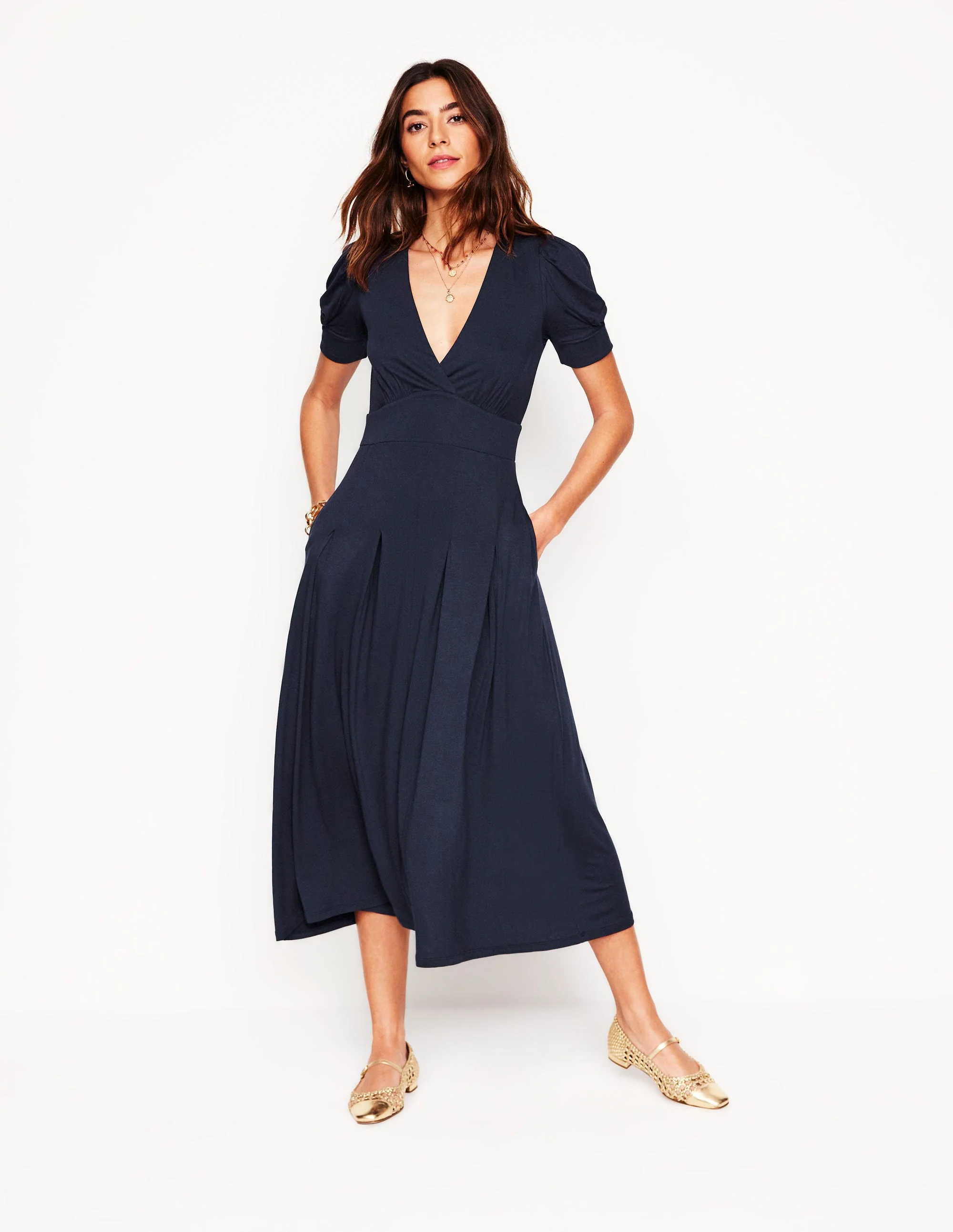 Kristen Pleated Jersey Dress-Navy - Image 5
