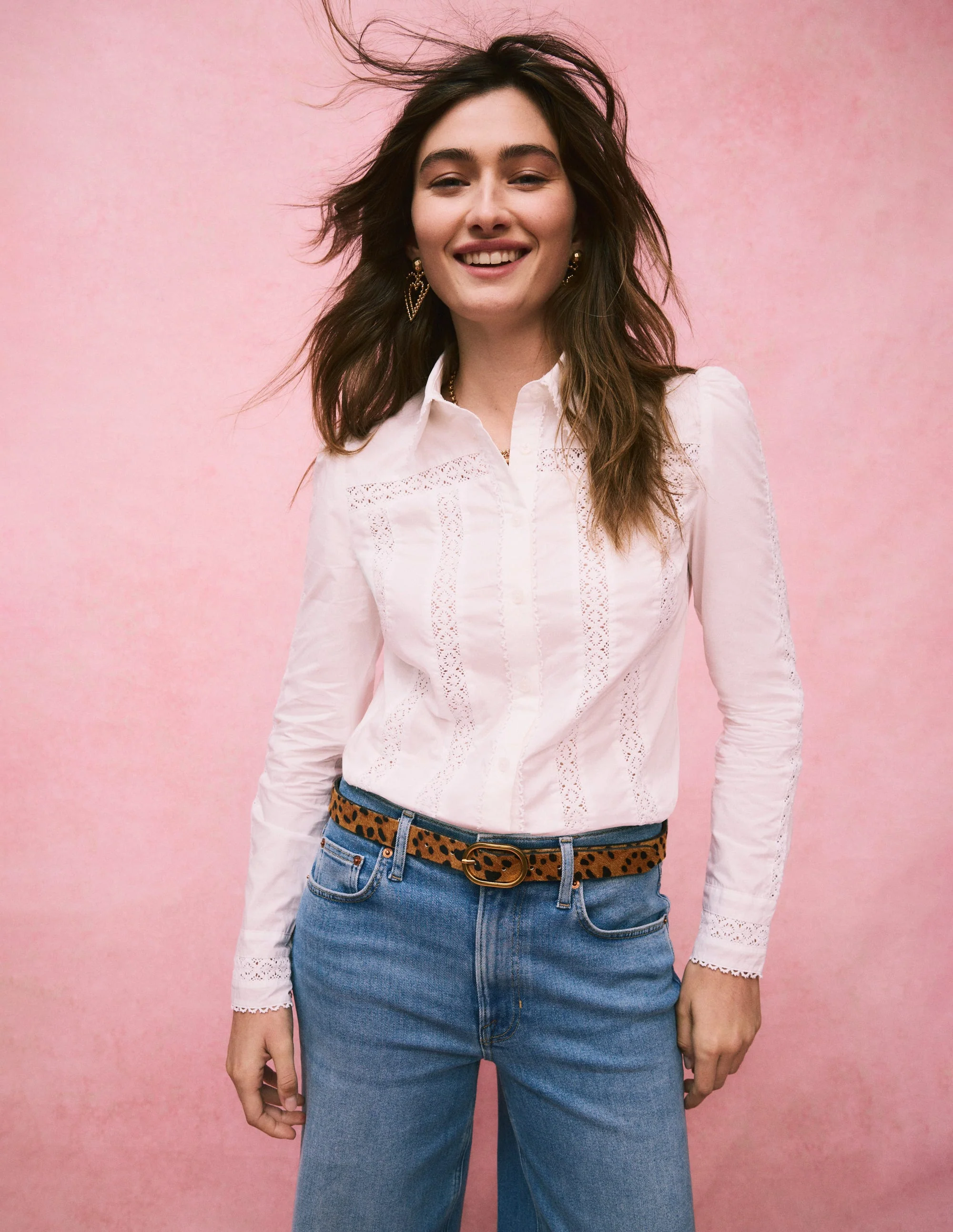 Lace Insert Shirt-White - Image 2