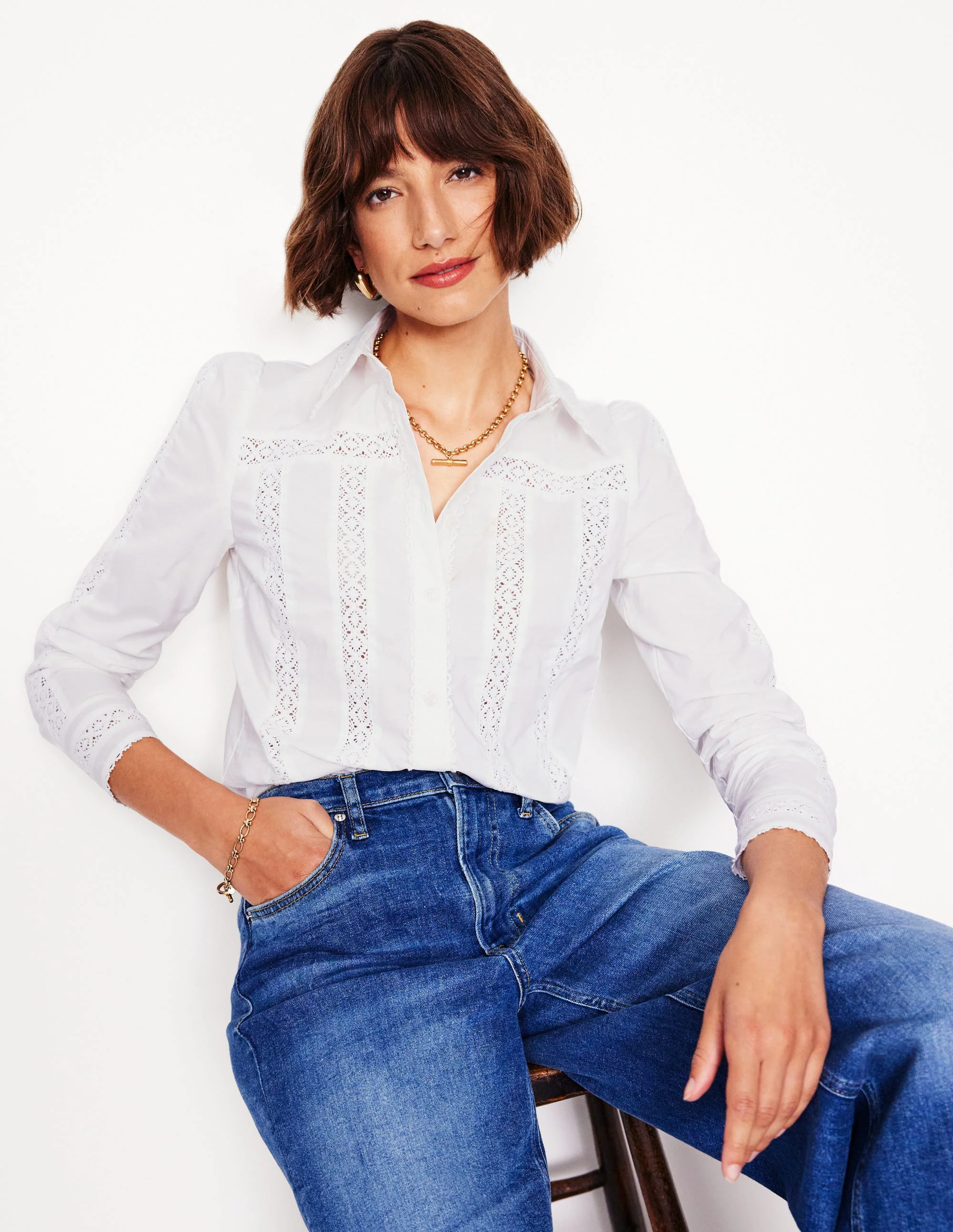 Lace Insert Shirt-White - Image 5
