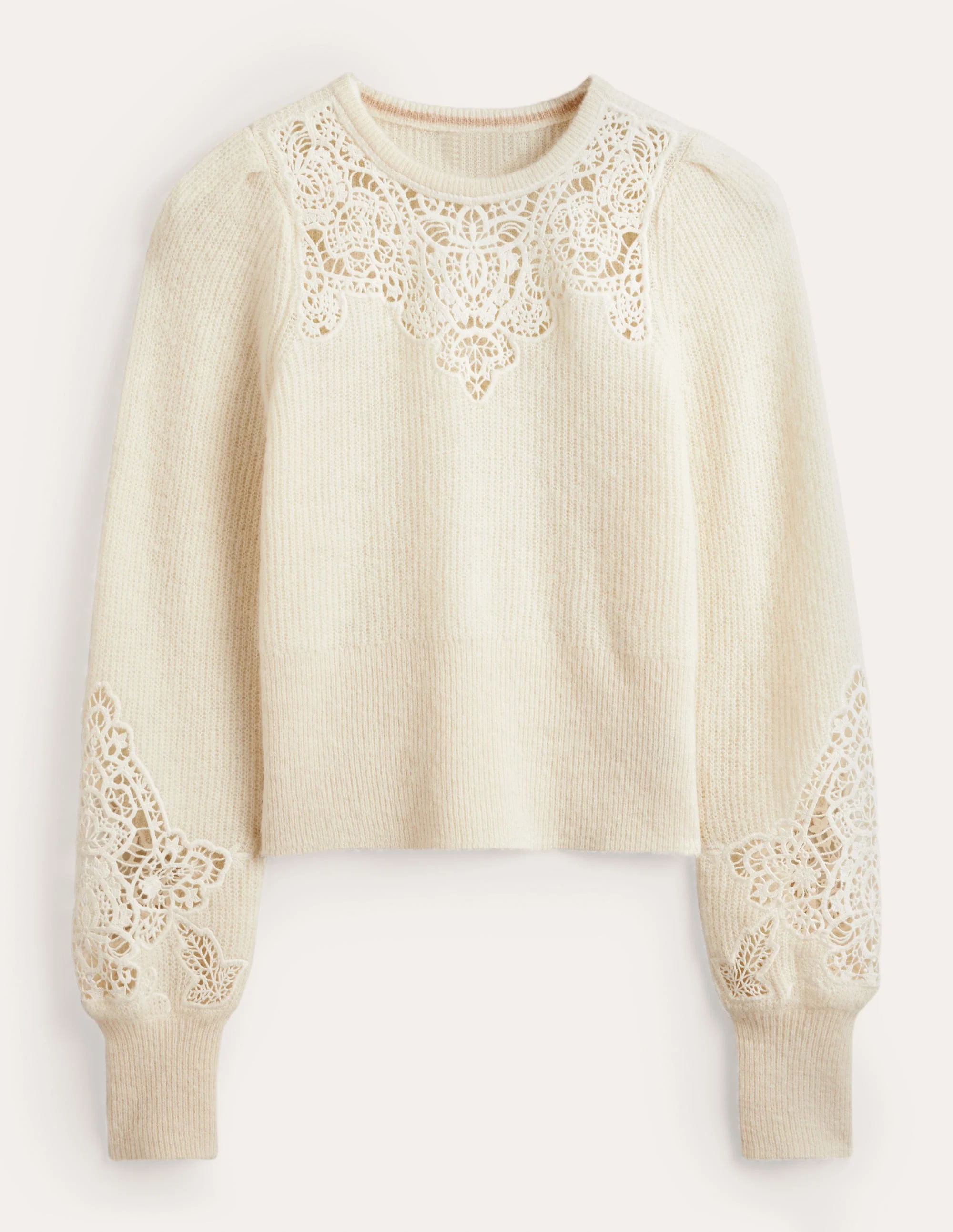 Lace Panel Fluffy Sweater-Ivory - Image 5