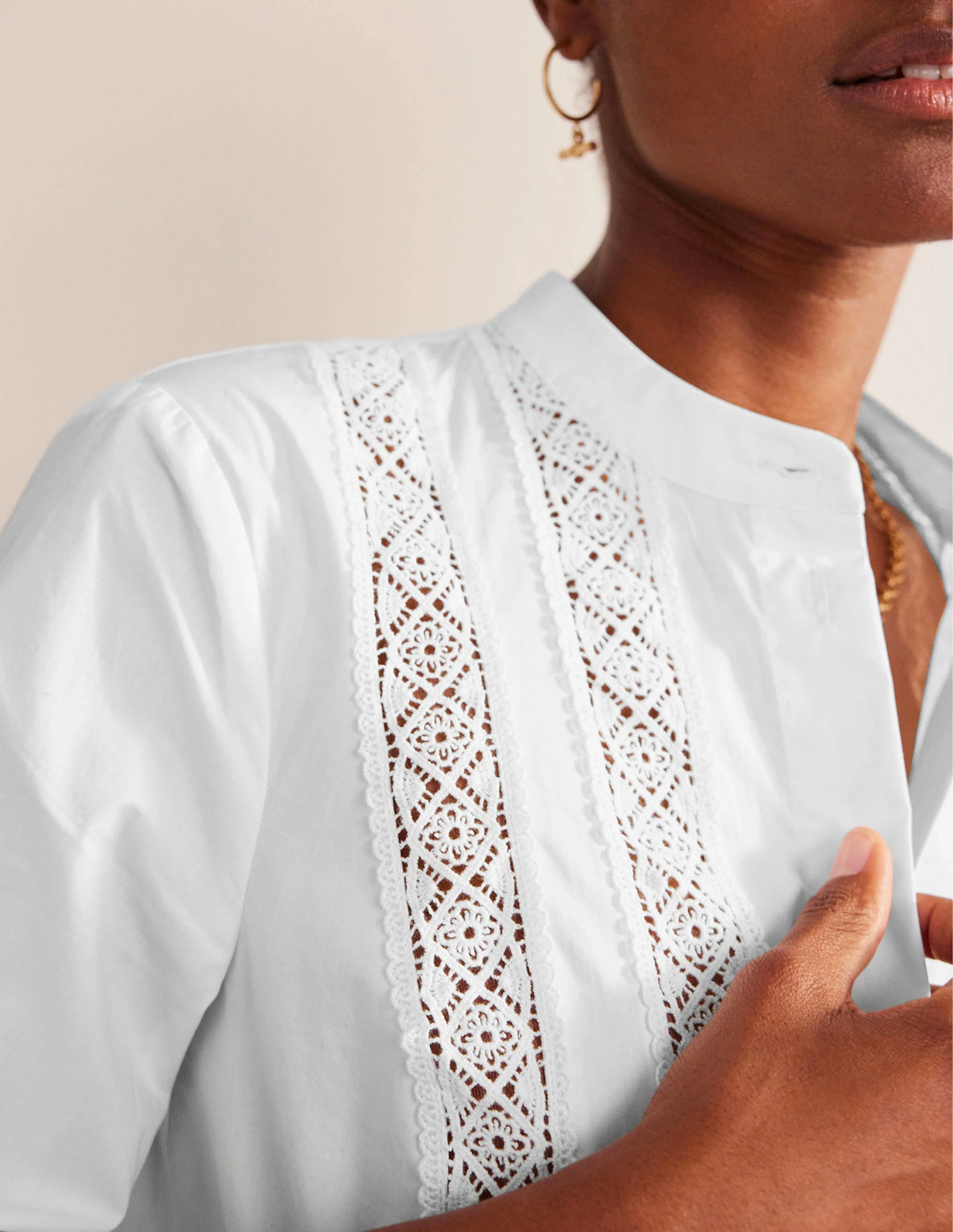 Lace-Panelled Poplin Shirt-White - Image 2