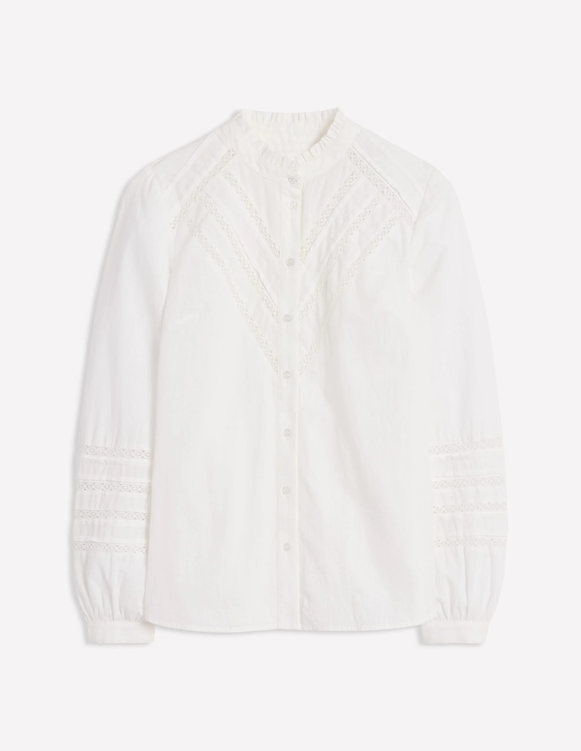 Lace Trim Cotton Blouse-White - Image 6