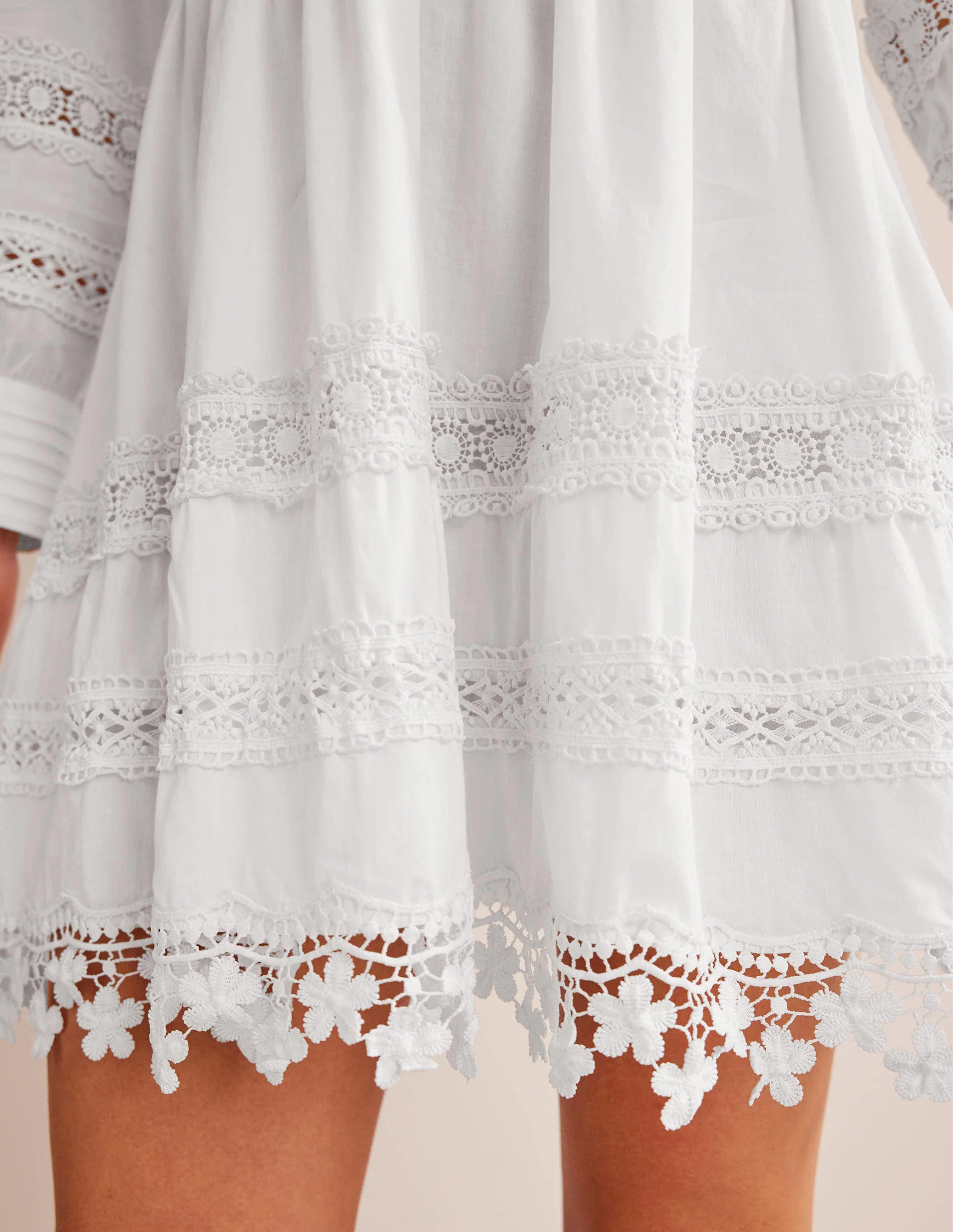 Lace Trim Mini Dress-White - Image 2