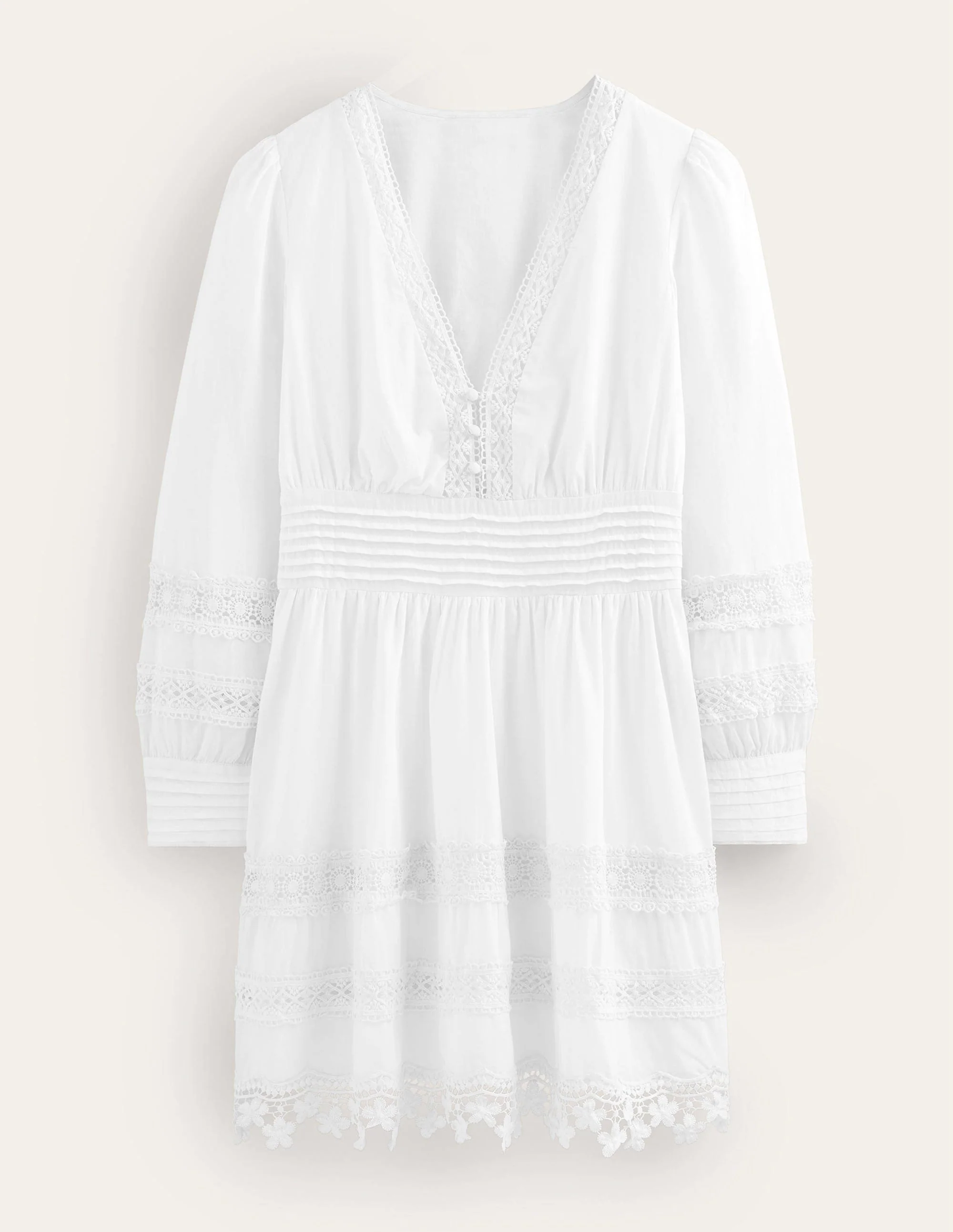 Lace Trim Mini Dress-White - Image 6
