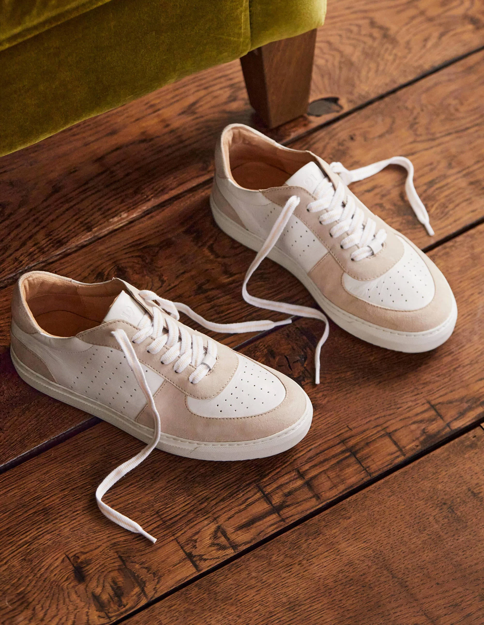 Lace Up Leather Sneakers-Ecru