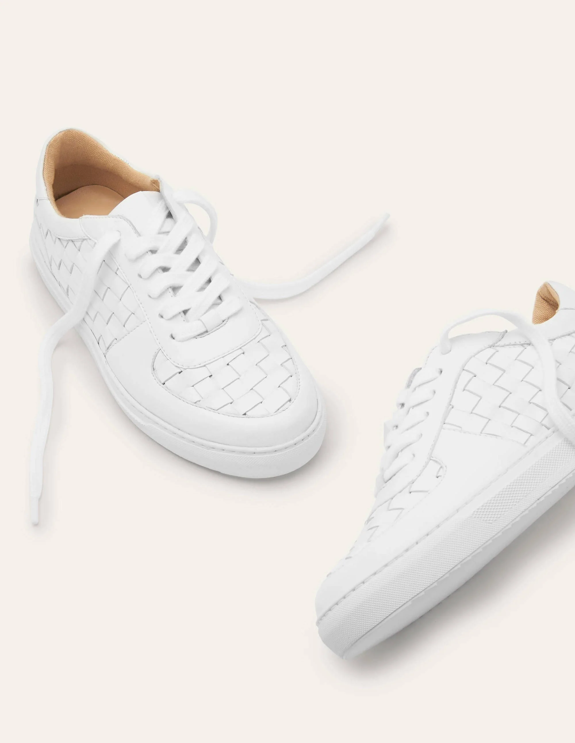 Lace Up Leather Sneakers-White Woven