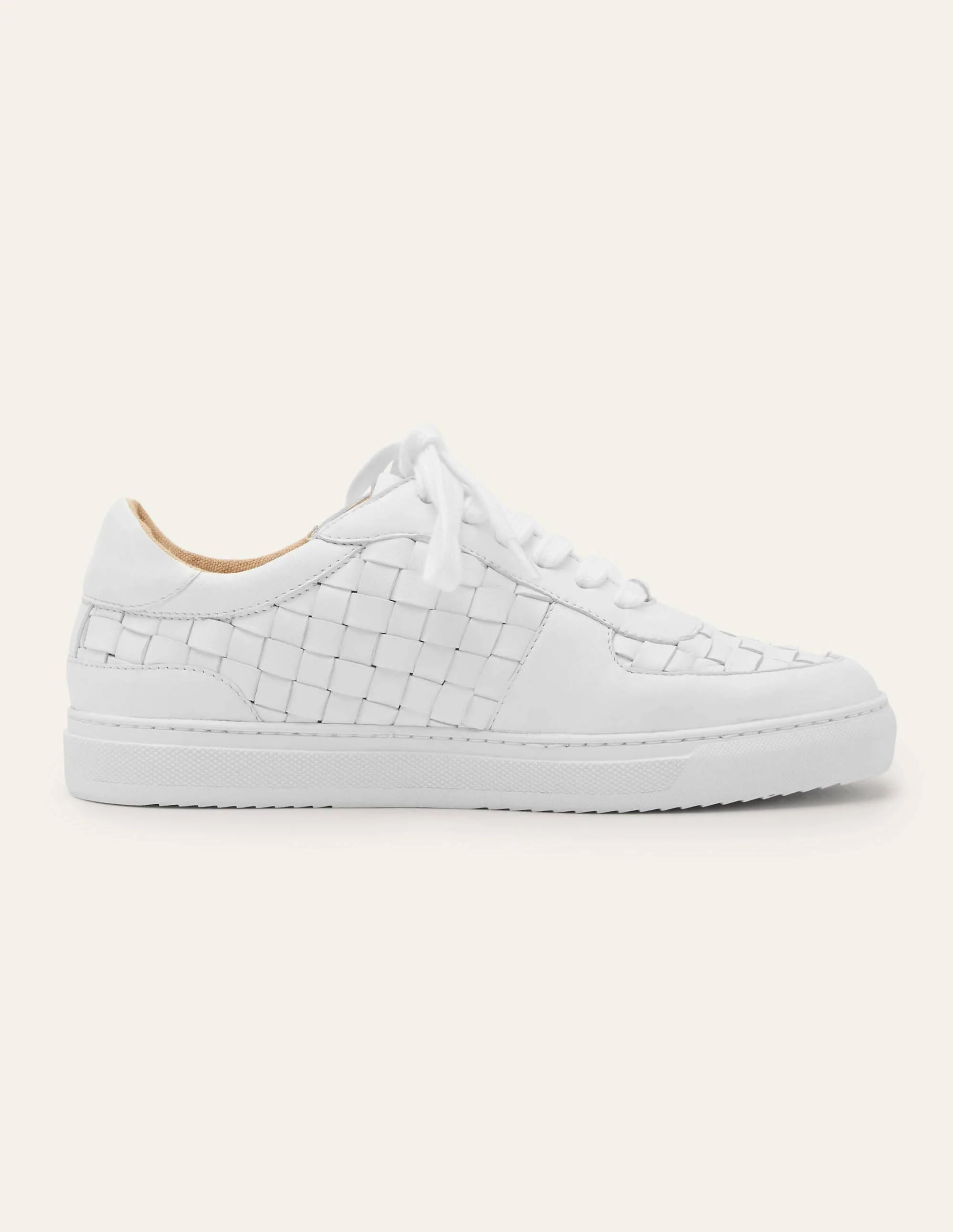 Lace Up Leather Sneakers-White Woven - Image 2
