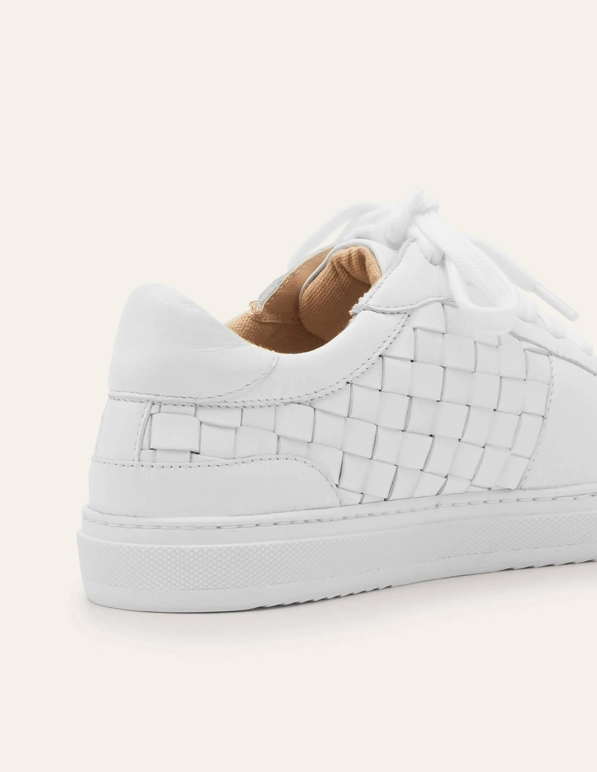 Lace Up Leather Sneakers-White Woven - Image 3