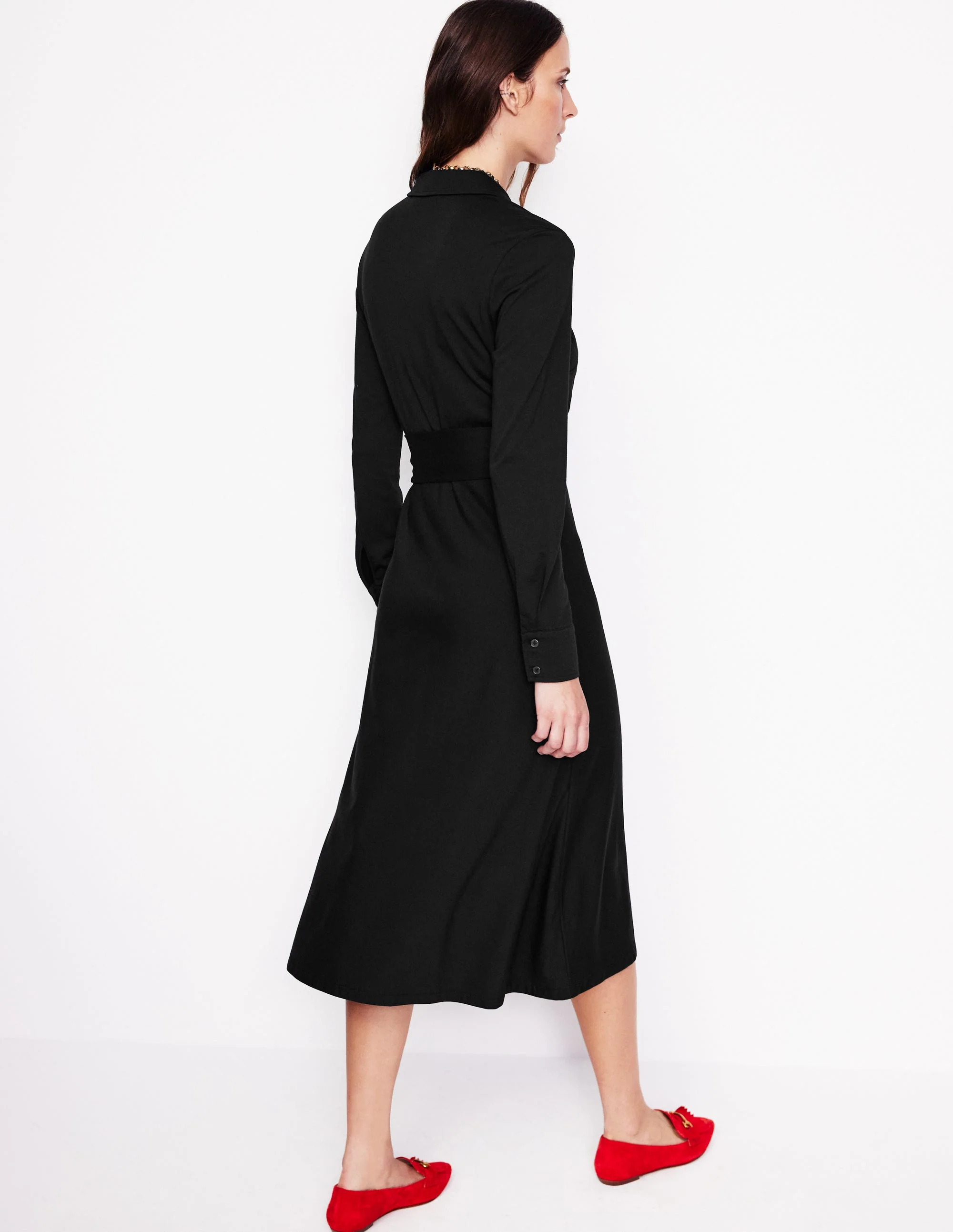 Laura Jersey Midi Shirt Dress-Black - Image 3