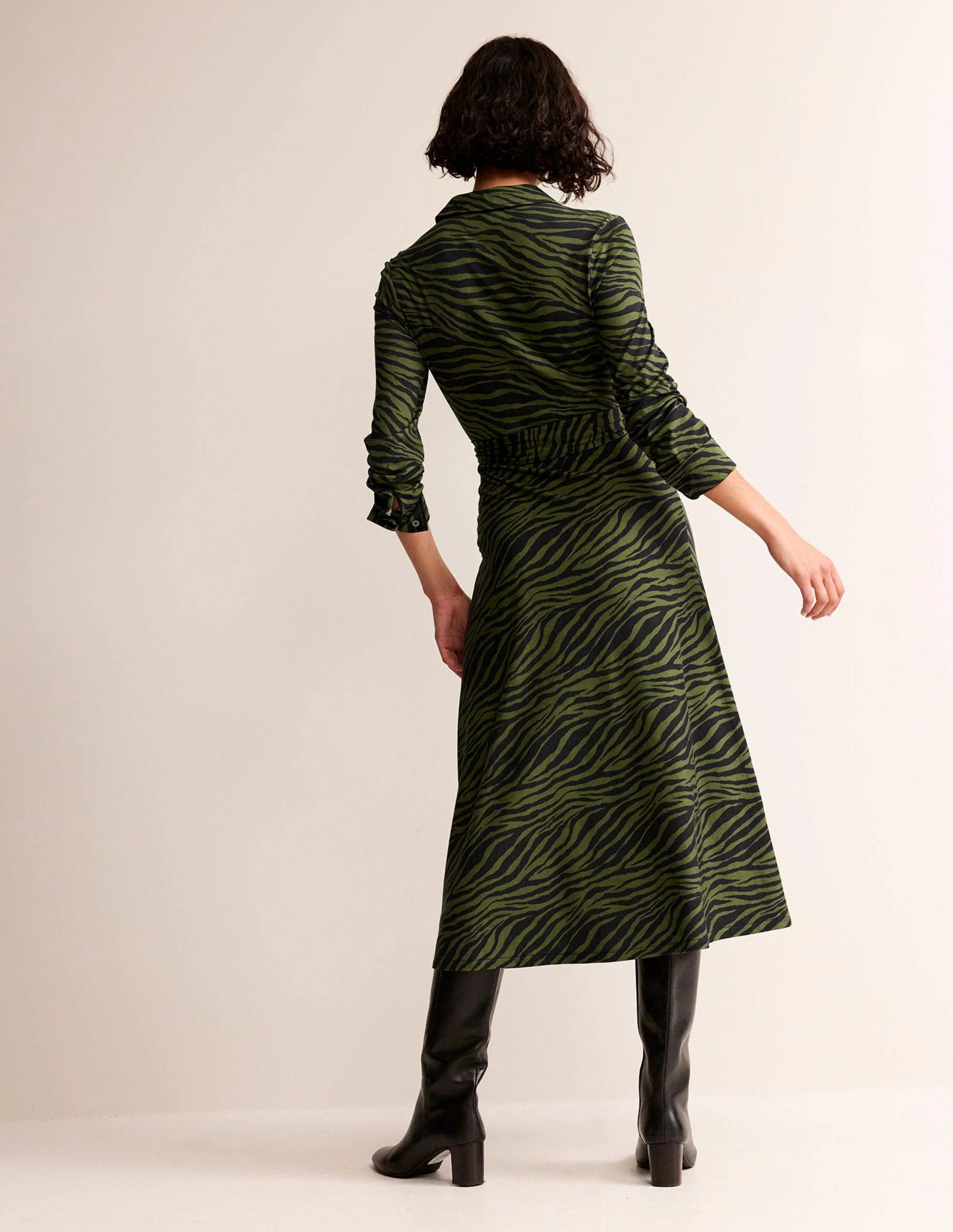Laura Jersey Midi Shirt Dress-Oregano, Animal Stripe - Image 3