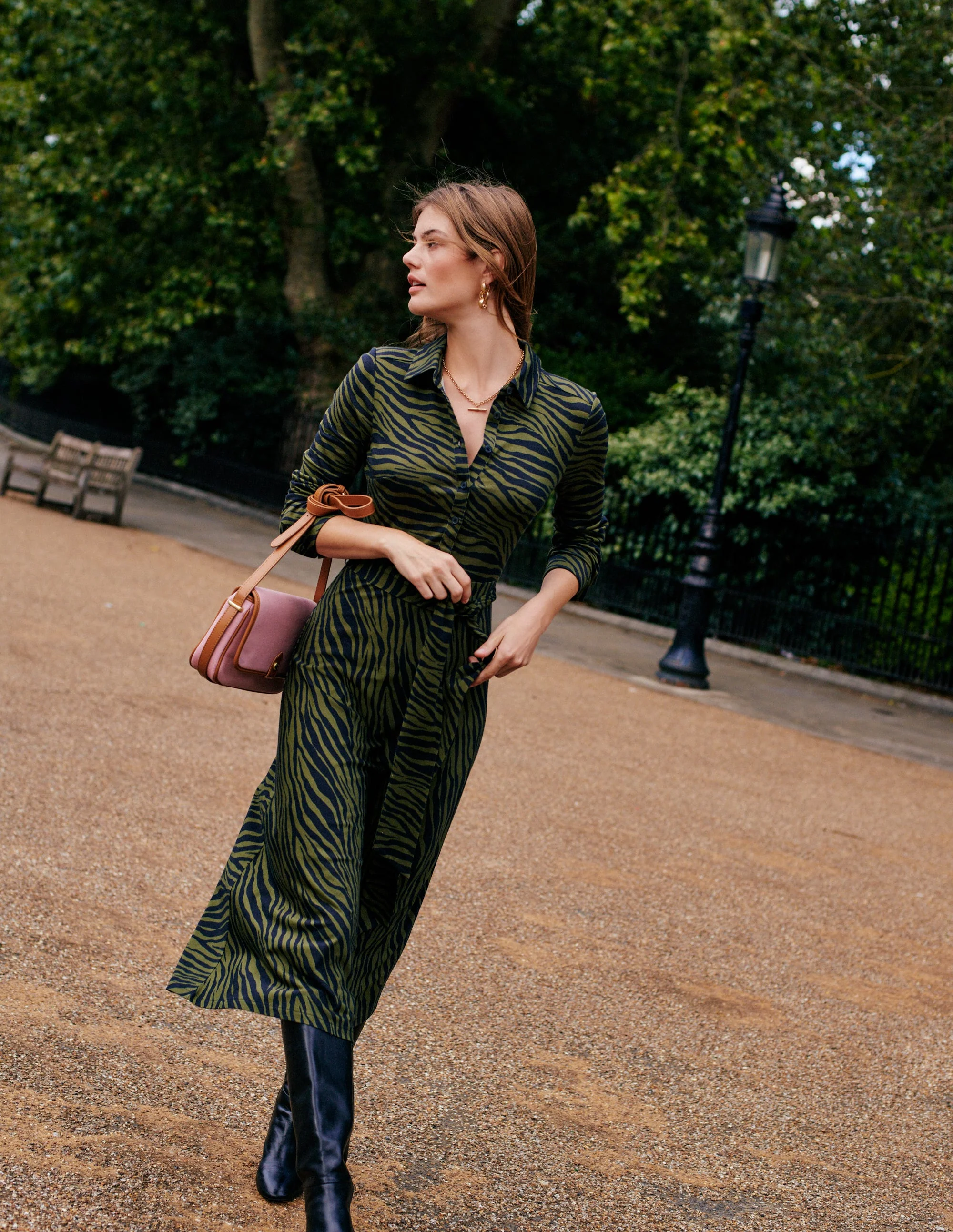 Laura Jersey Midi Shirt Dress-Oregano, Animal Stripe - Image 5