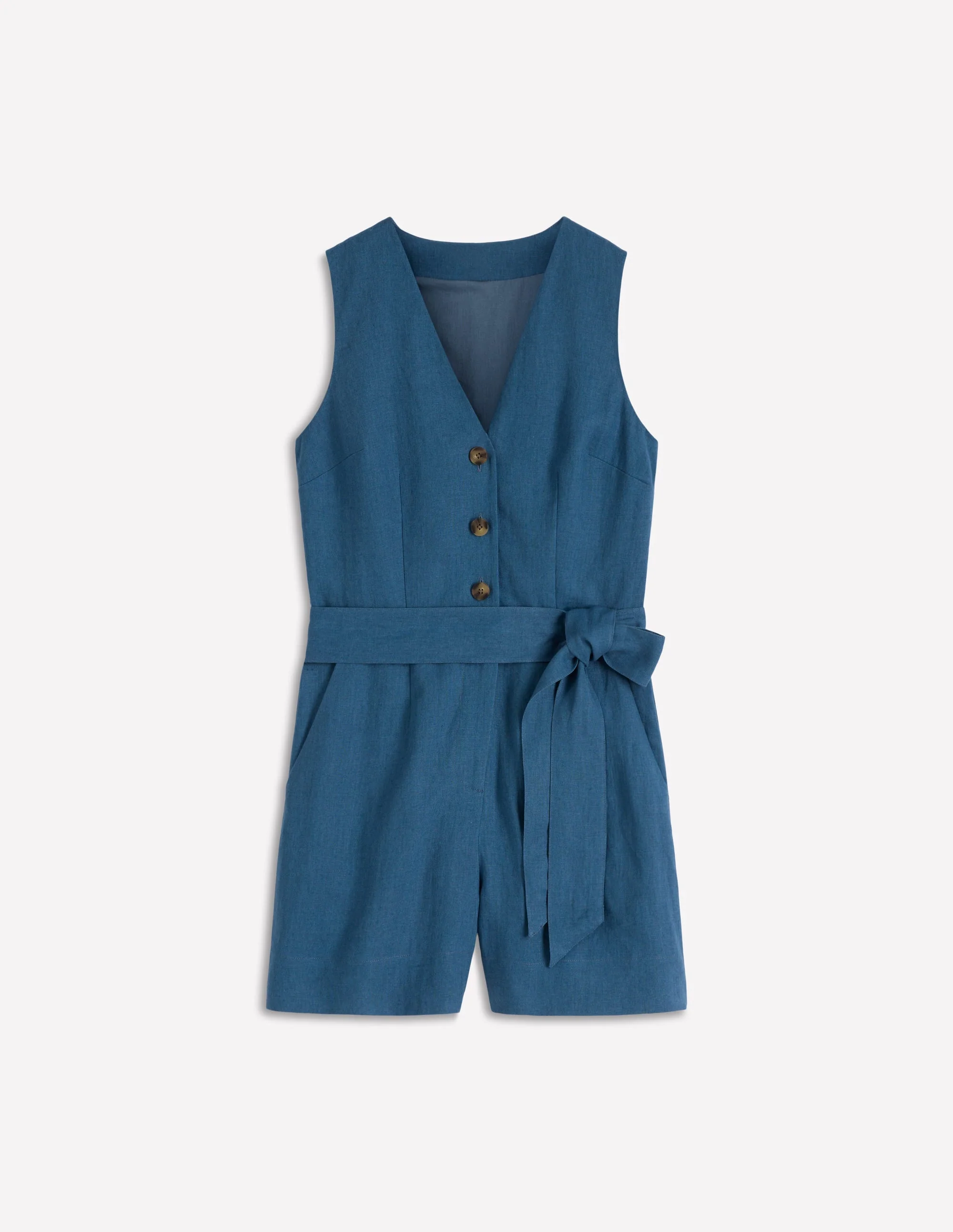Laura V-neck Linen Playsuit-Tourmaline Blue - Image 5