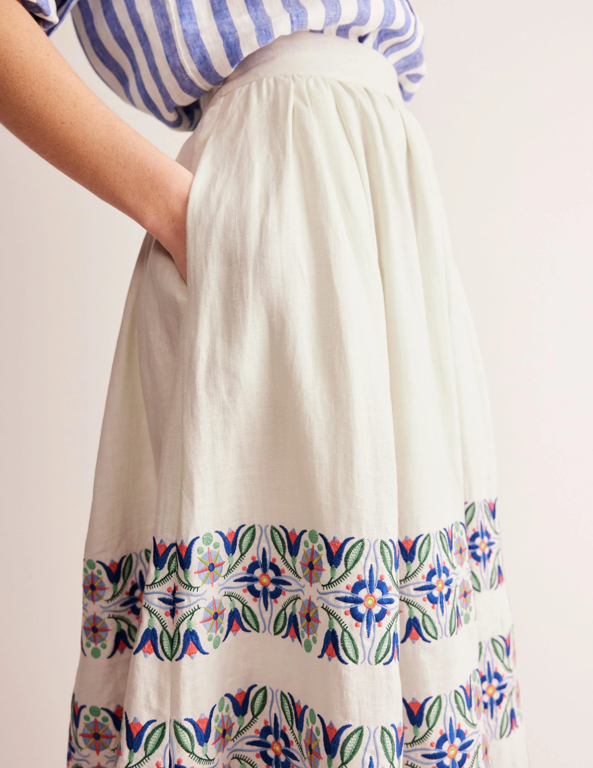 Layla Embroidered Midi Skirt-Neutral - Image 2