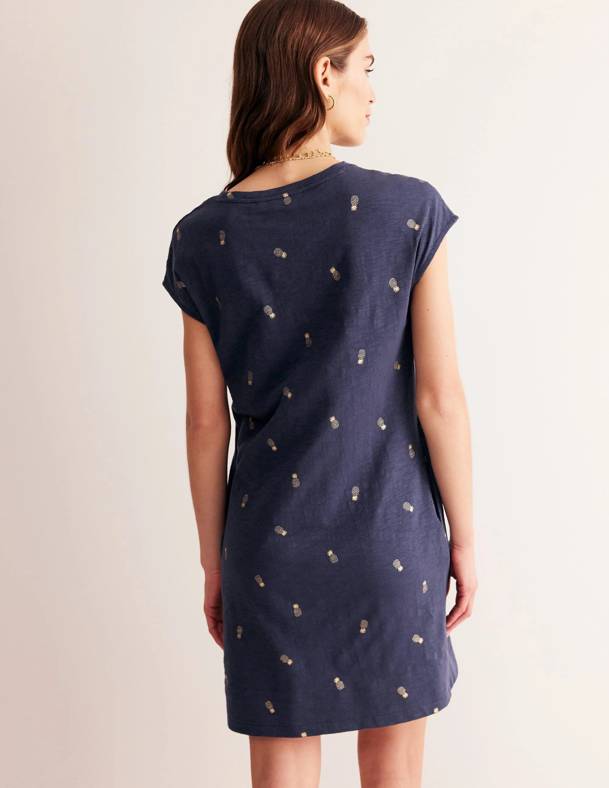 Leah Jersey T-shirt Dress-French Navy, Pineapple Foil - Image 3