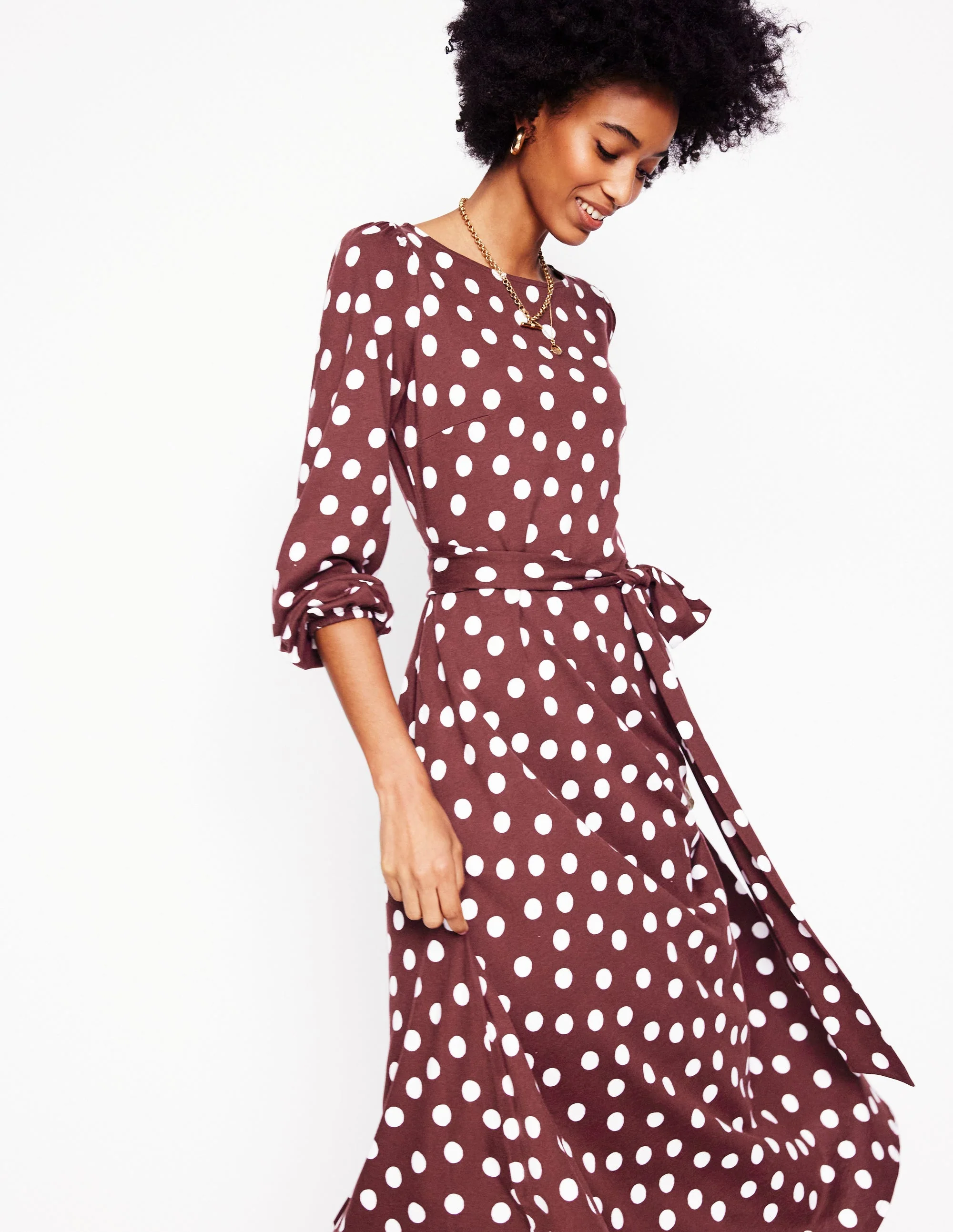 Leandra Jersey Midi Dress-Chestnut, Abstract Dot - Image 2