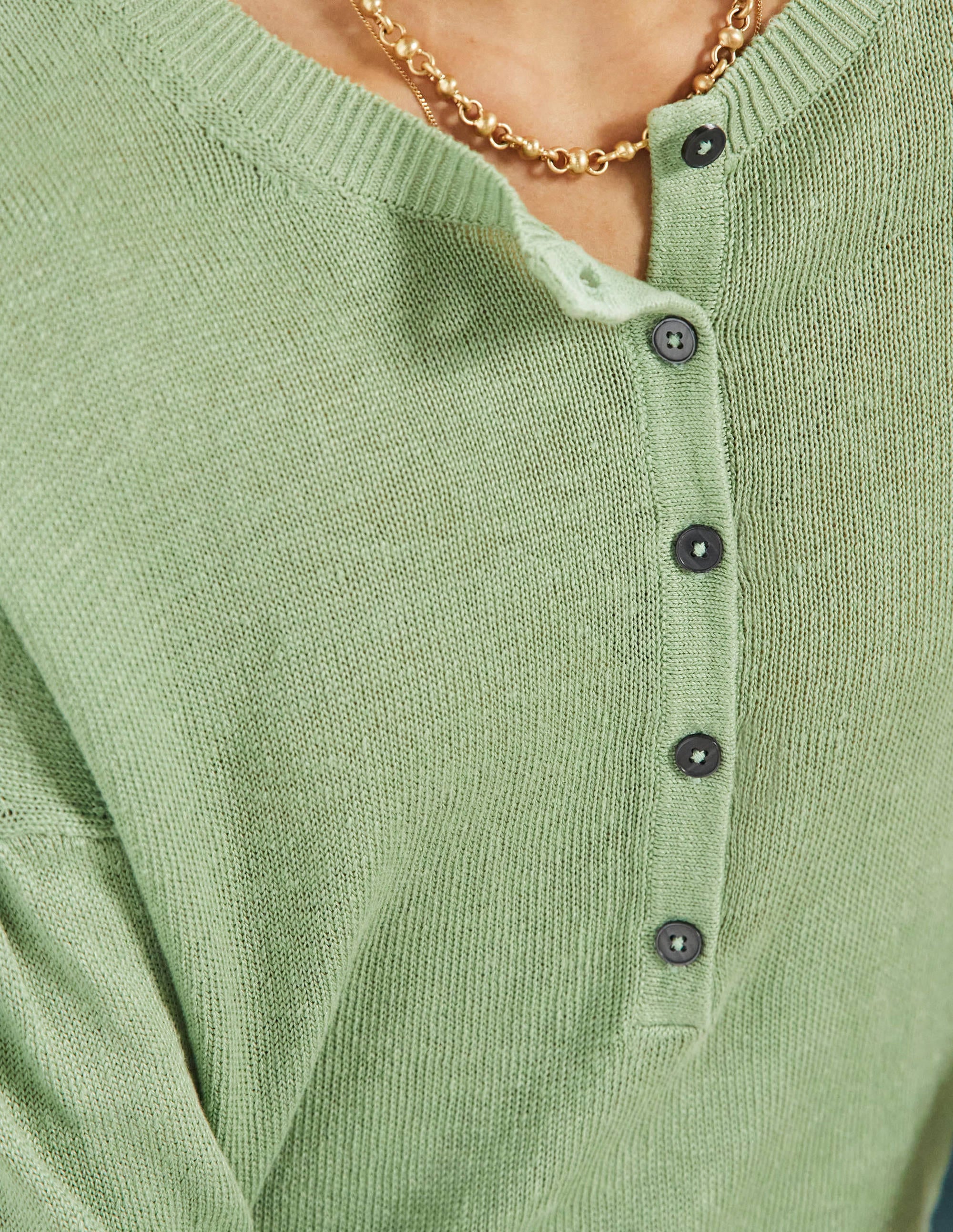 Leandra Linen Henley Sweater-Basil - Image 2