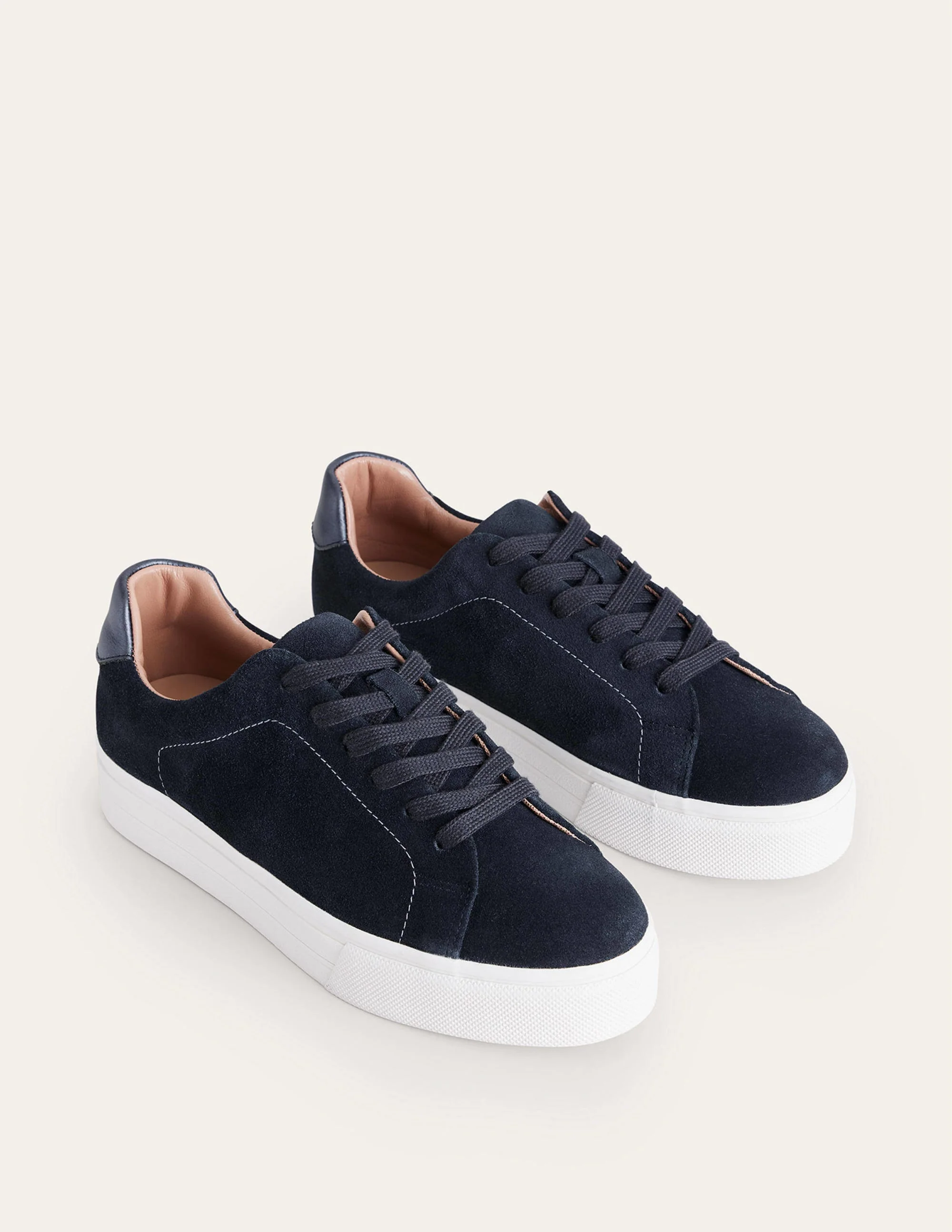 Leather Flatform Sneakers-Navy Suede - Image 3