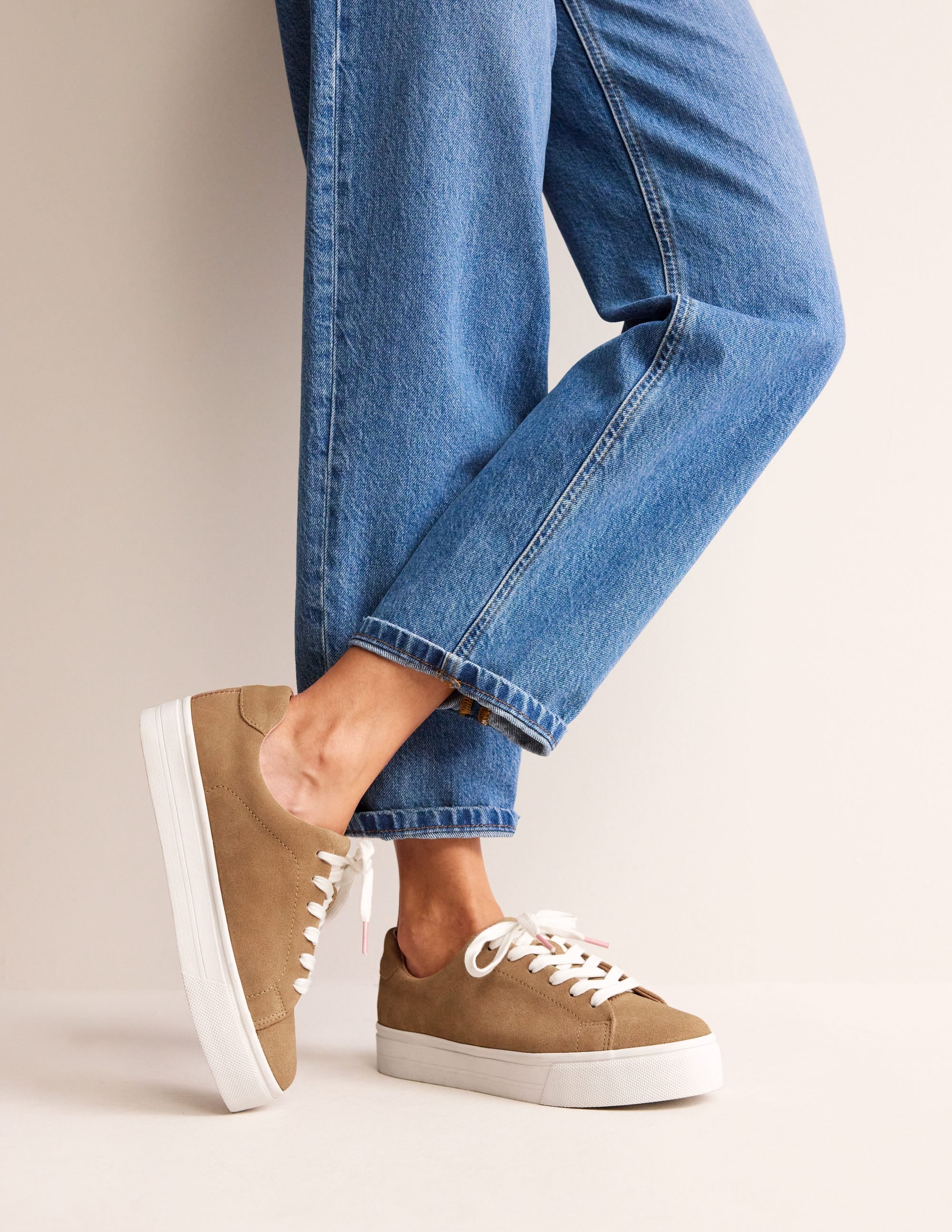 Leather Flatform Sneakers-Tan Suede