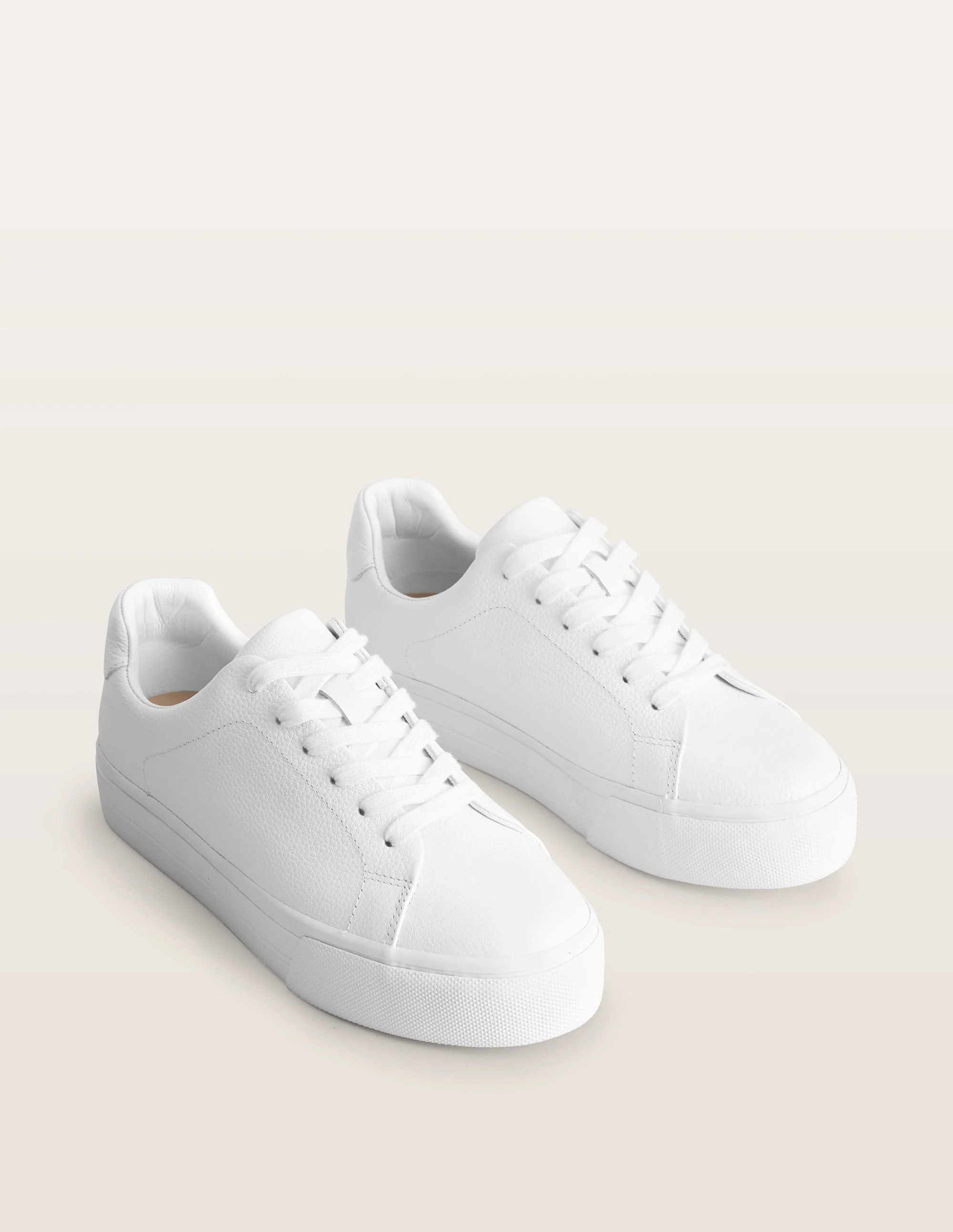 Leather Flatform Sneakers-White Tumbled Leather - Image 3