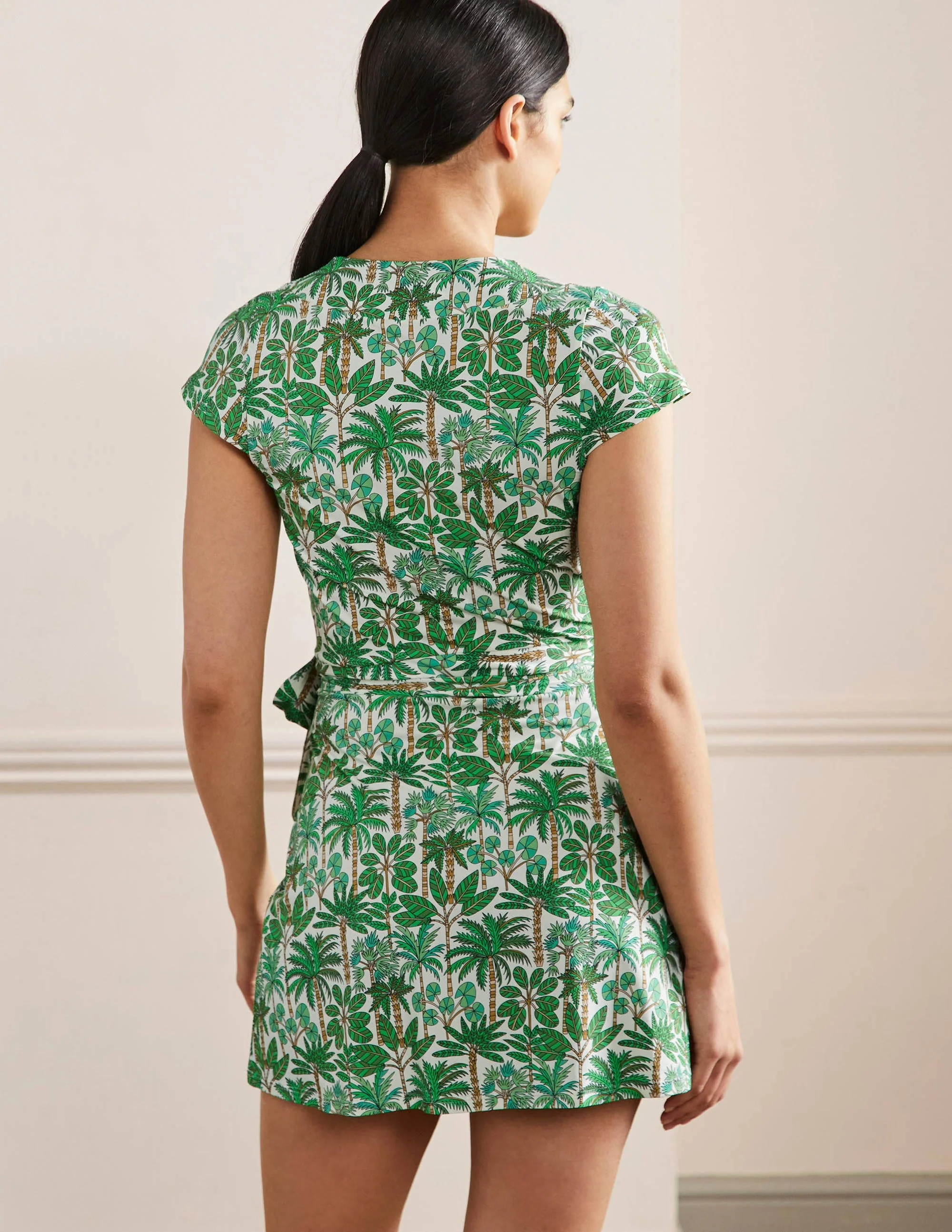 Lefkada Wrap Beach Dress-Ivory, Palm Forest - Image 3