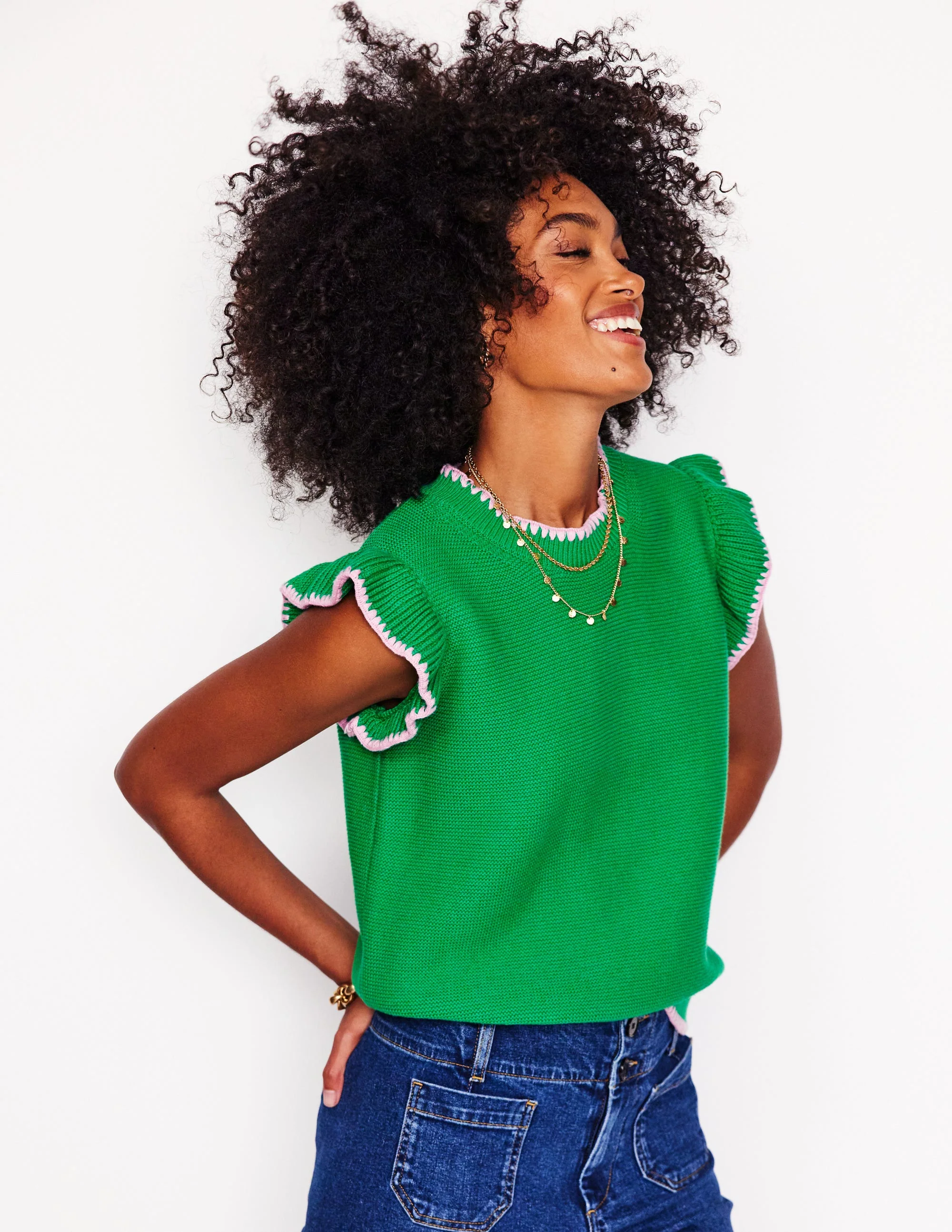 Lena Stitch Detail Vest-Rich Emerald - Image 5