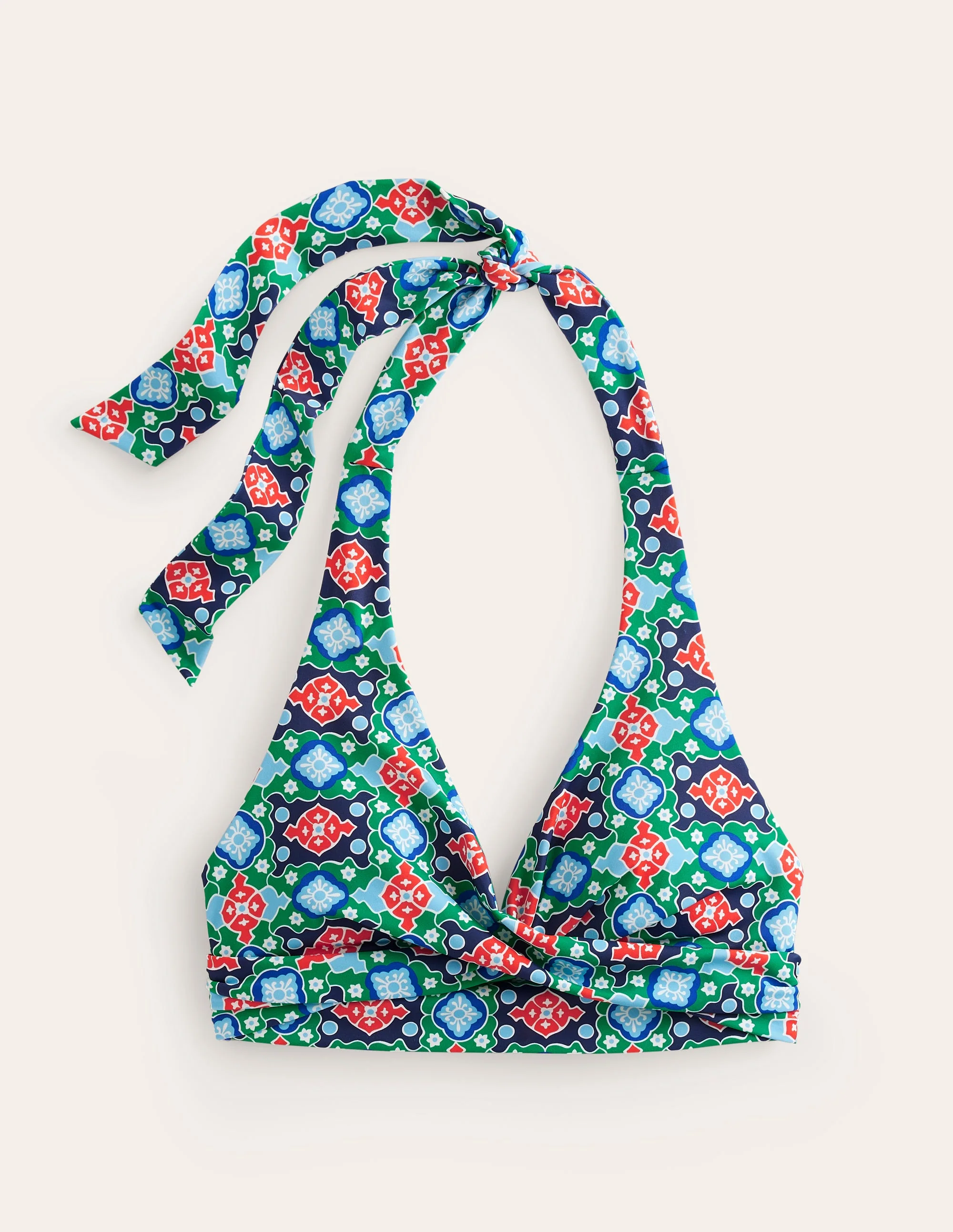 Levanzo Halter Bikini Top-Green Tambourine, Coastal Tile - Image 5