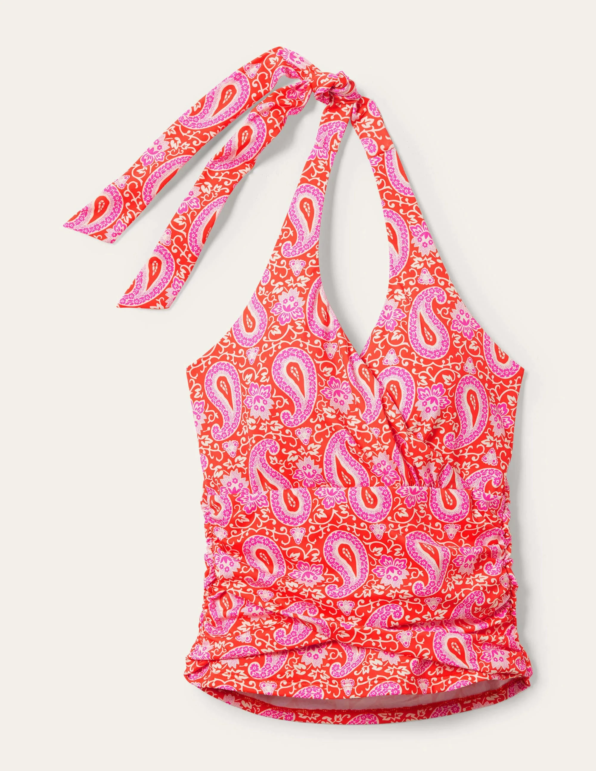 Levanzo Halter Tankini Top-Bright Papaya, Paisley - Image 5