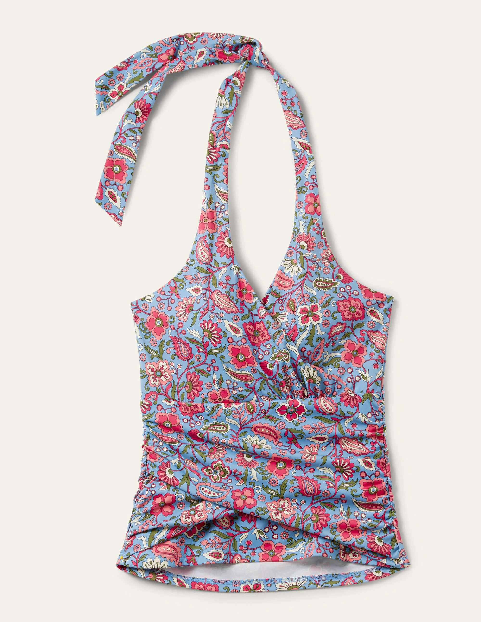 Levanzo Halter Tankini Top-Dusty Blue, Oriental Paradise - Image 6