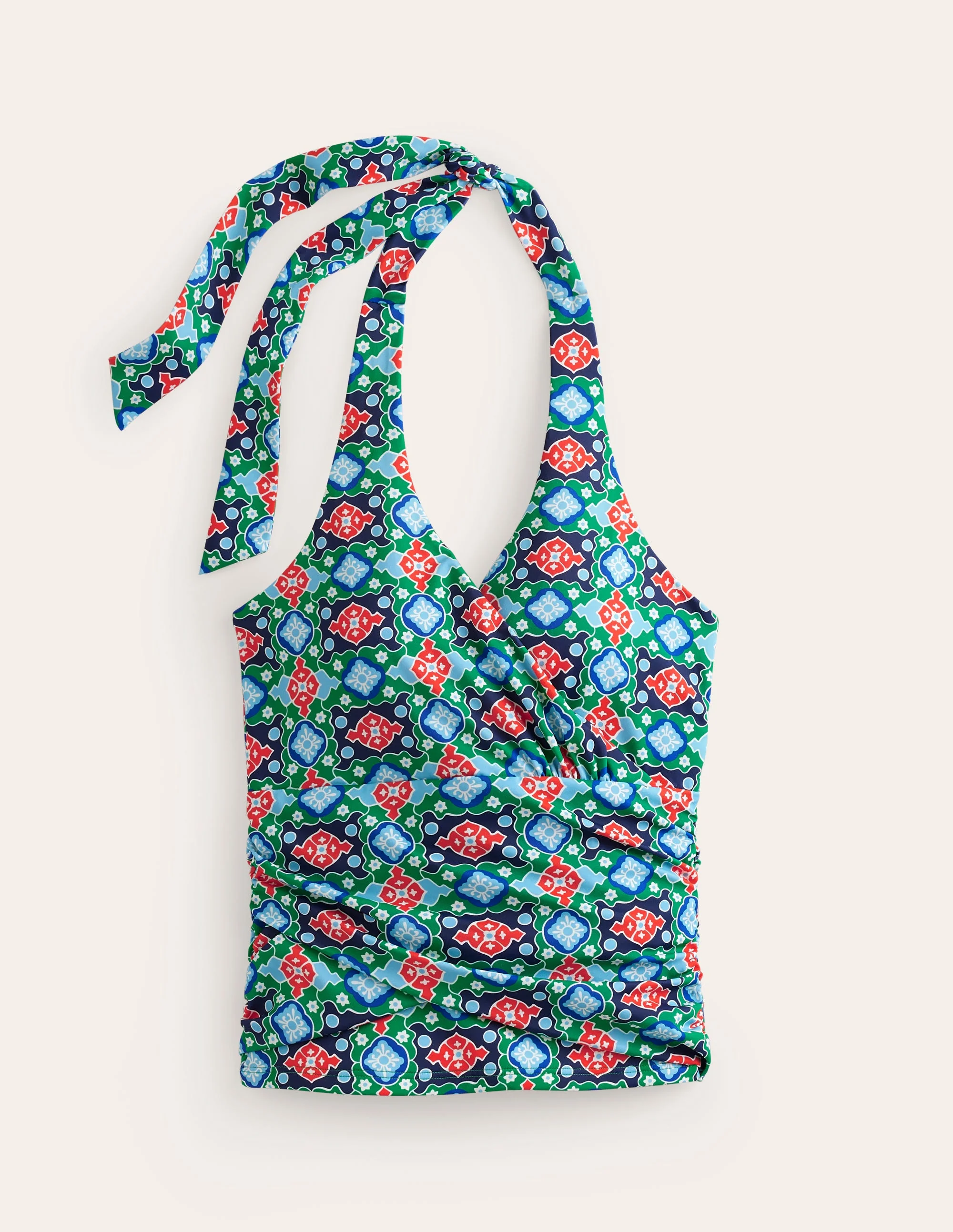 Levanzo Halter Tankini Top-Green Tambourine, Coastal Tile - Image 5
