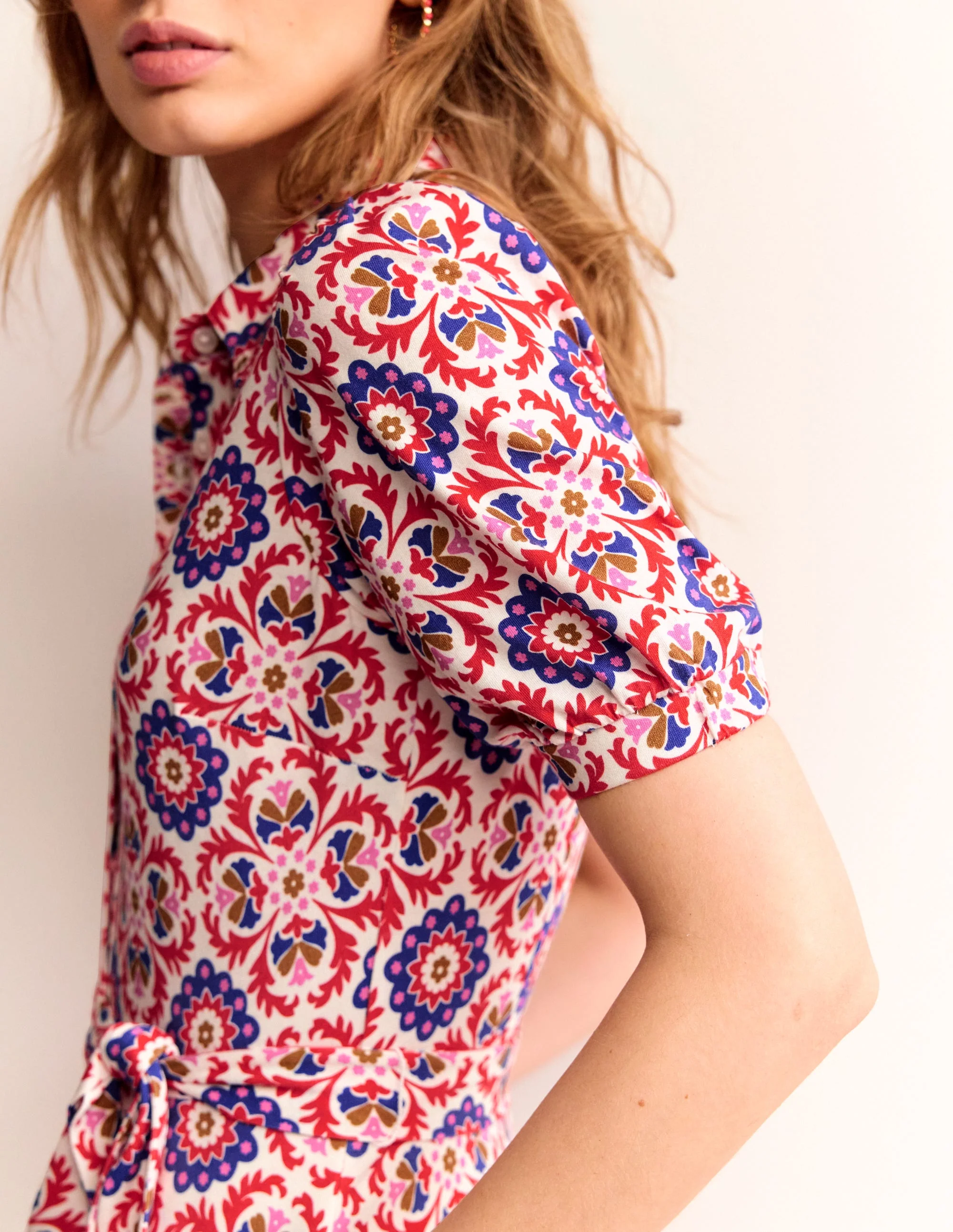 Libby Jersey Midi Shirt Dress-Rubicondo, Mosaic Bloom - Image 2