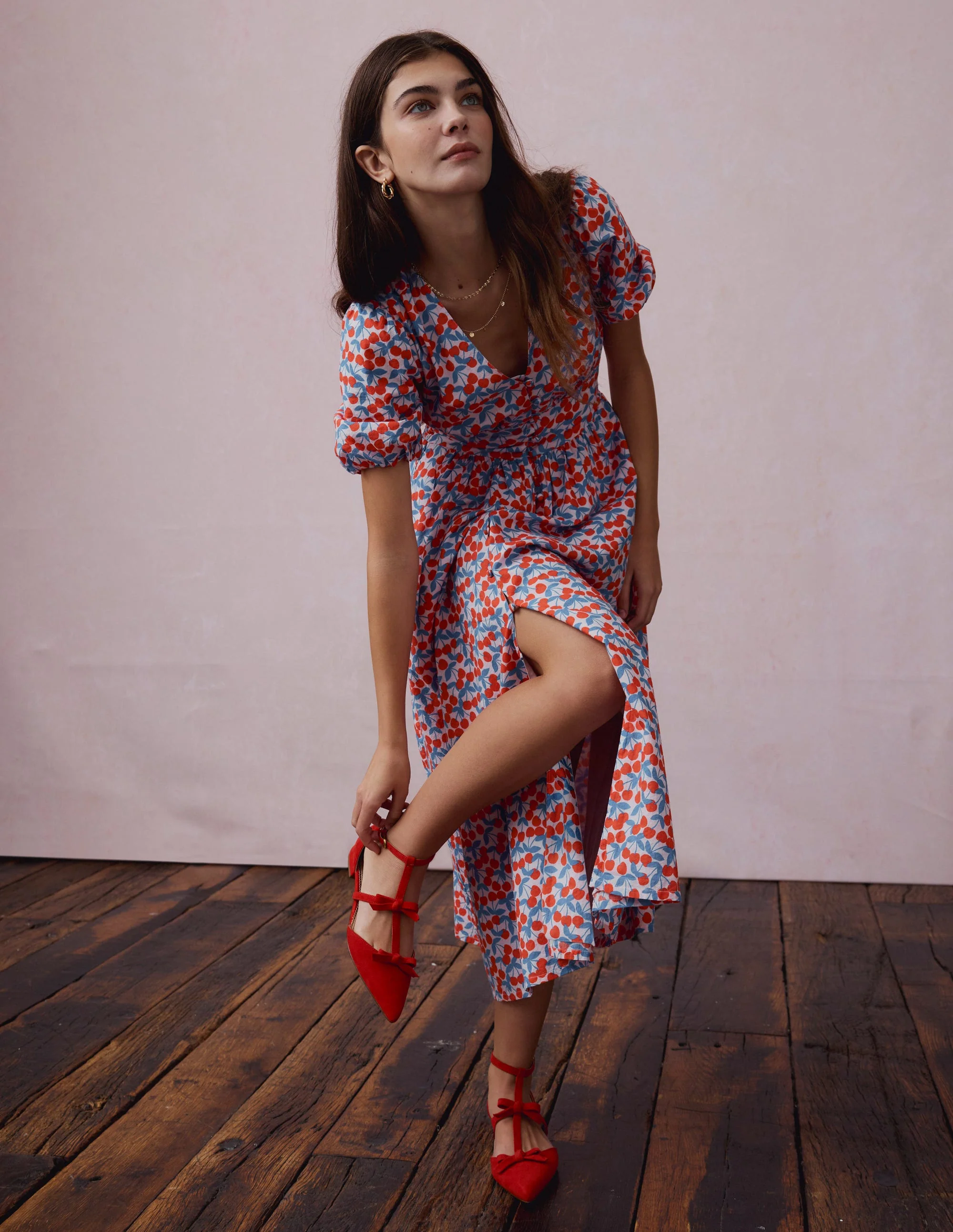 Lillian Cotton Midi Dress-Chalk Pink, Cherry Cascade - Image 2