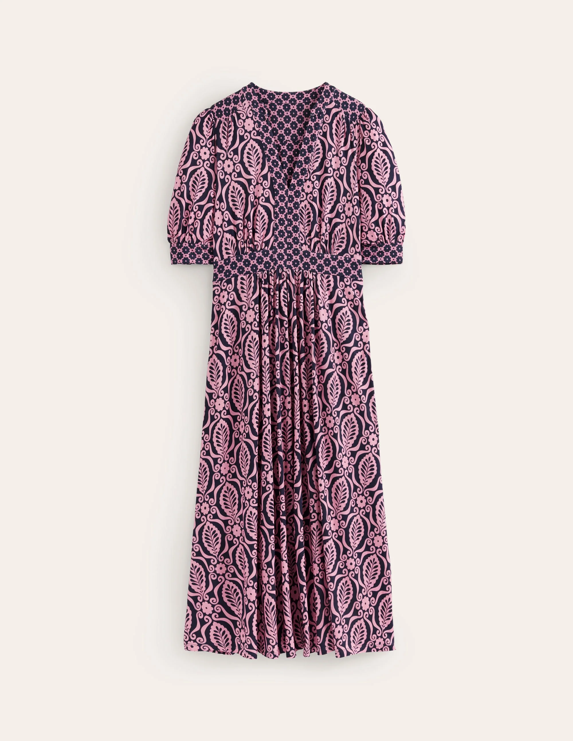 Lily Jersey Midi Tea Dress-Old Rose, Foliage Stamp - Image 6