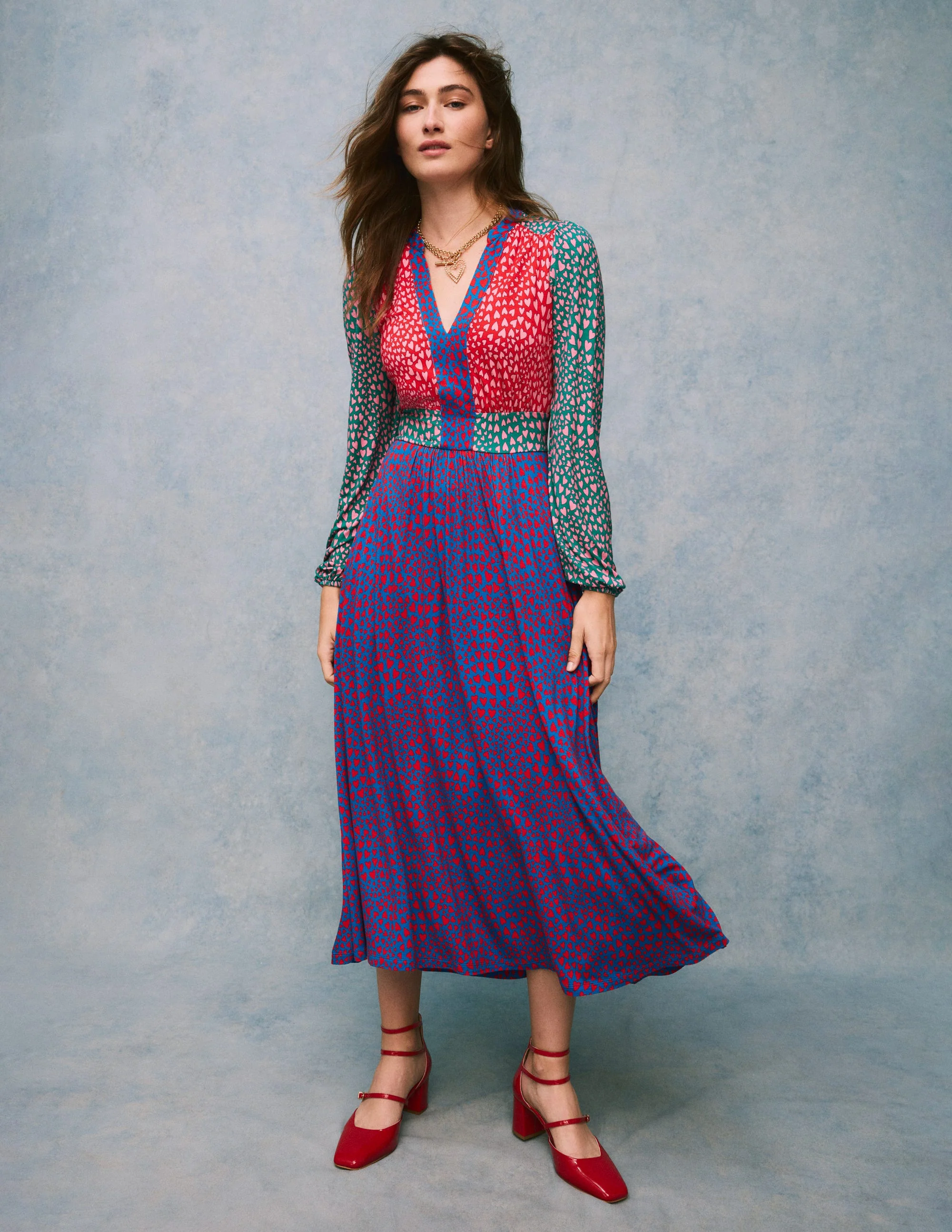 Lily Long Sleeve Midi Dress-Multi, Heart Cluster - Image 2