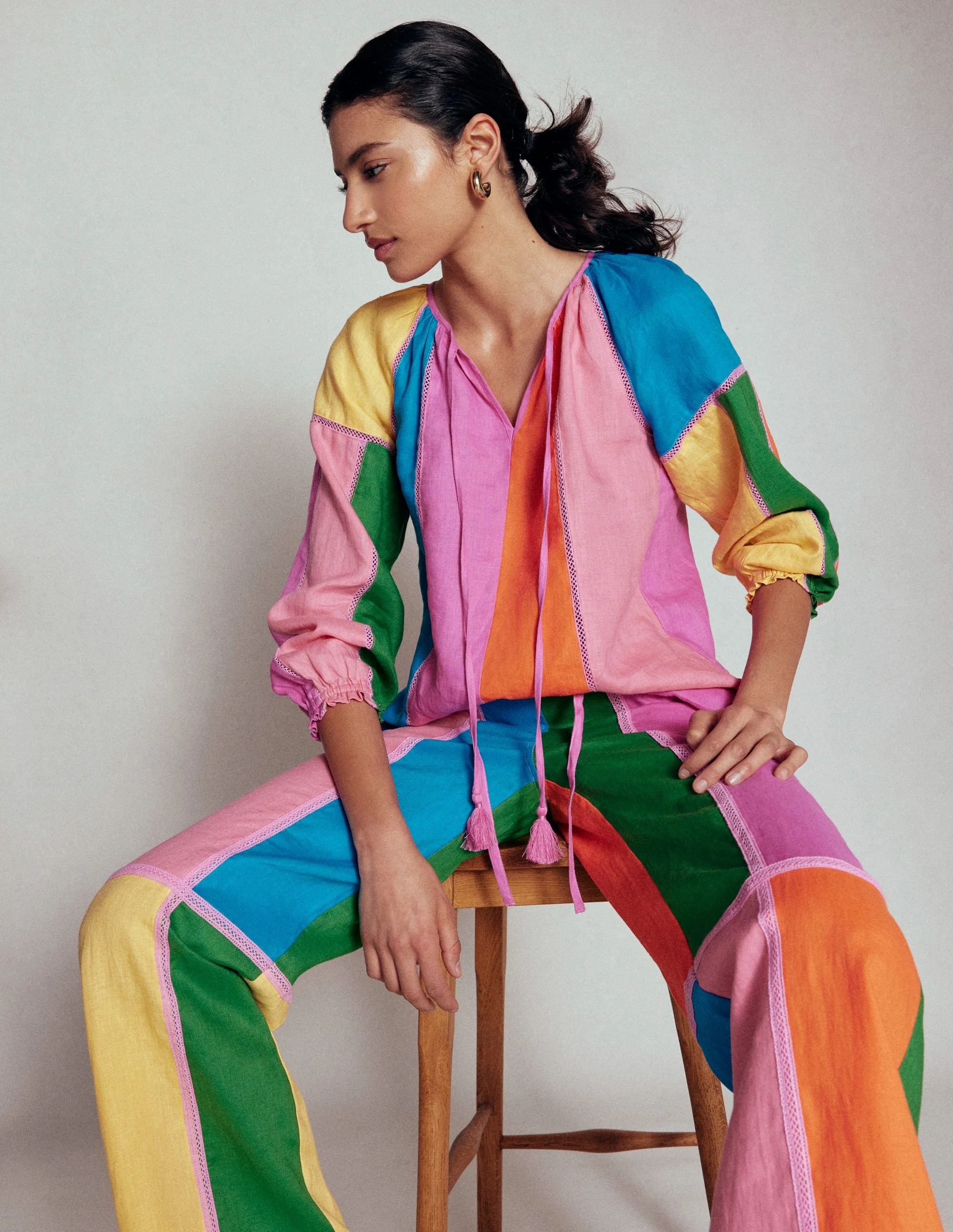 Linen Colour Block Top-Multi - Image 6