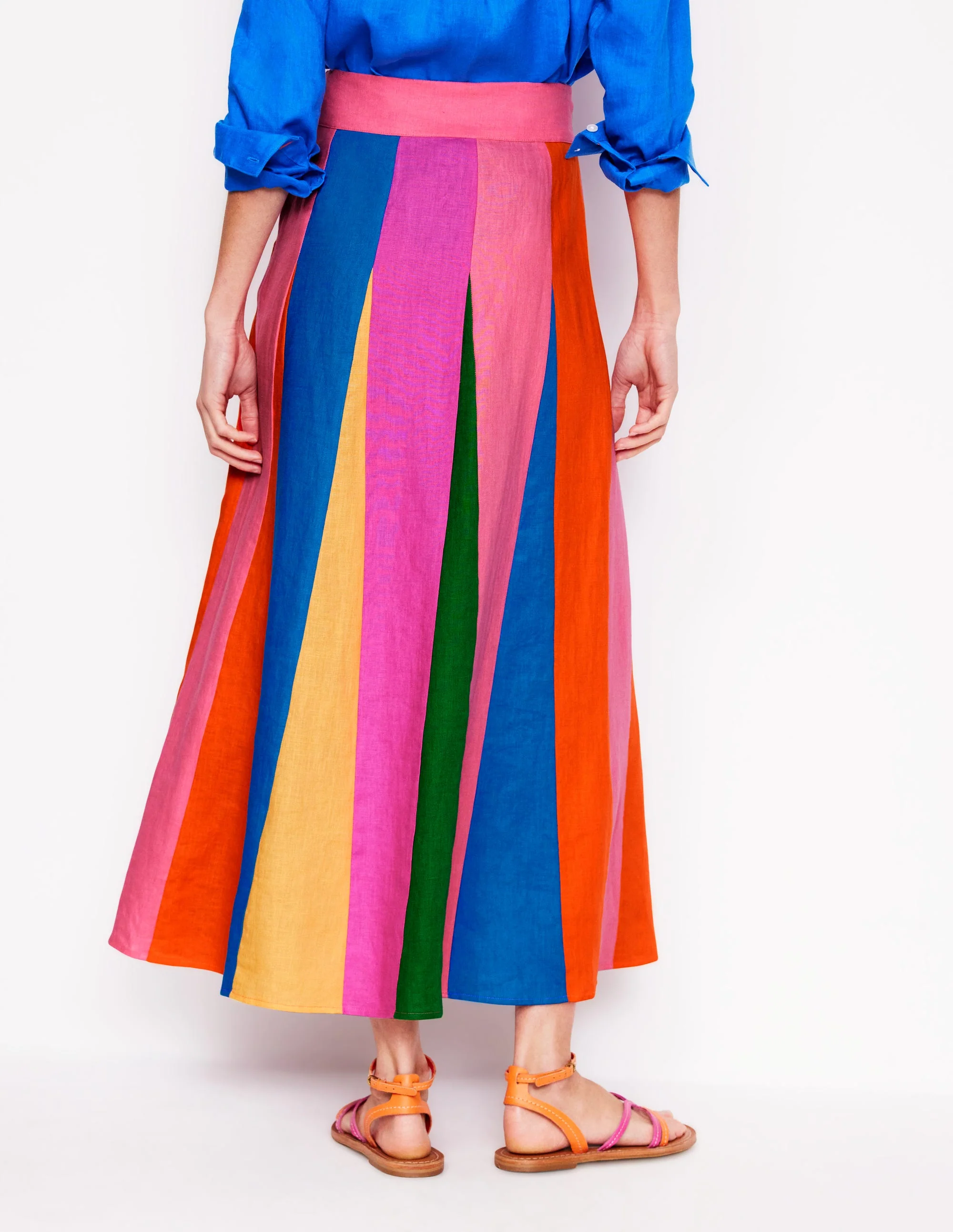 Linen Flippy Maxi Skirt-Multi Colourblock - Image 3