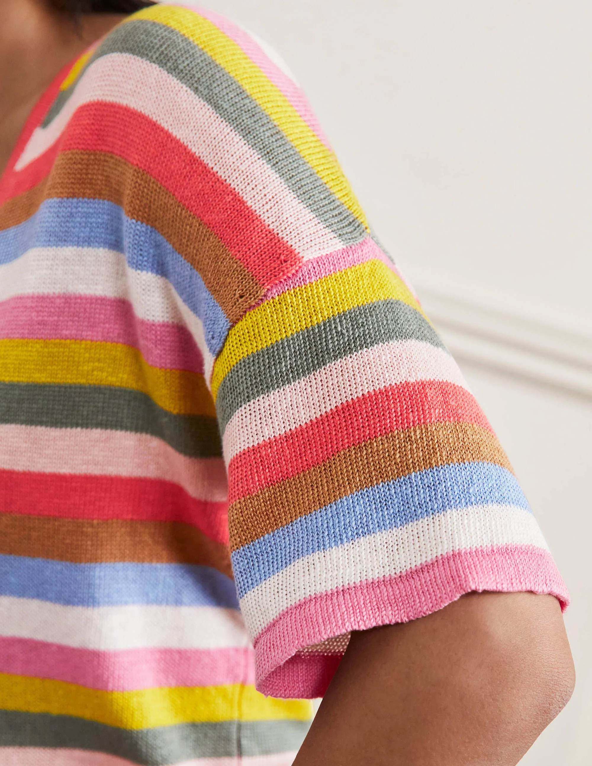 Linen Knitted T-shirt-Hot Coral Rainbow - Image 2