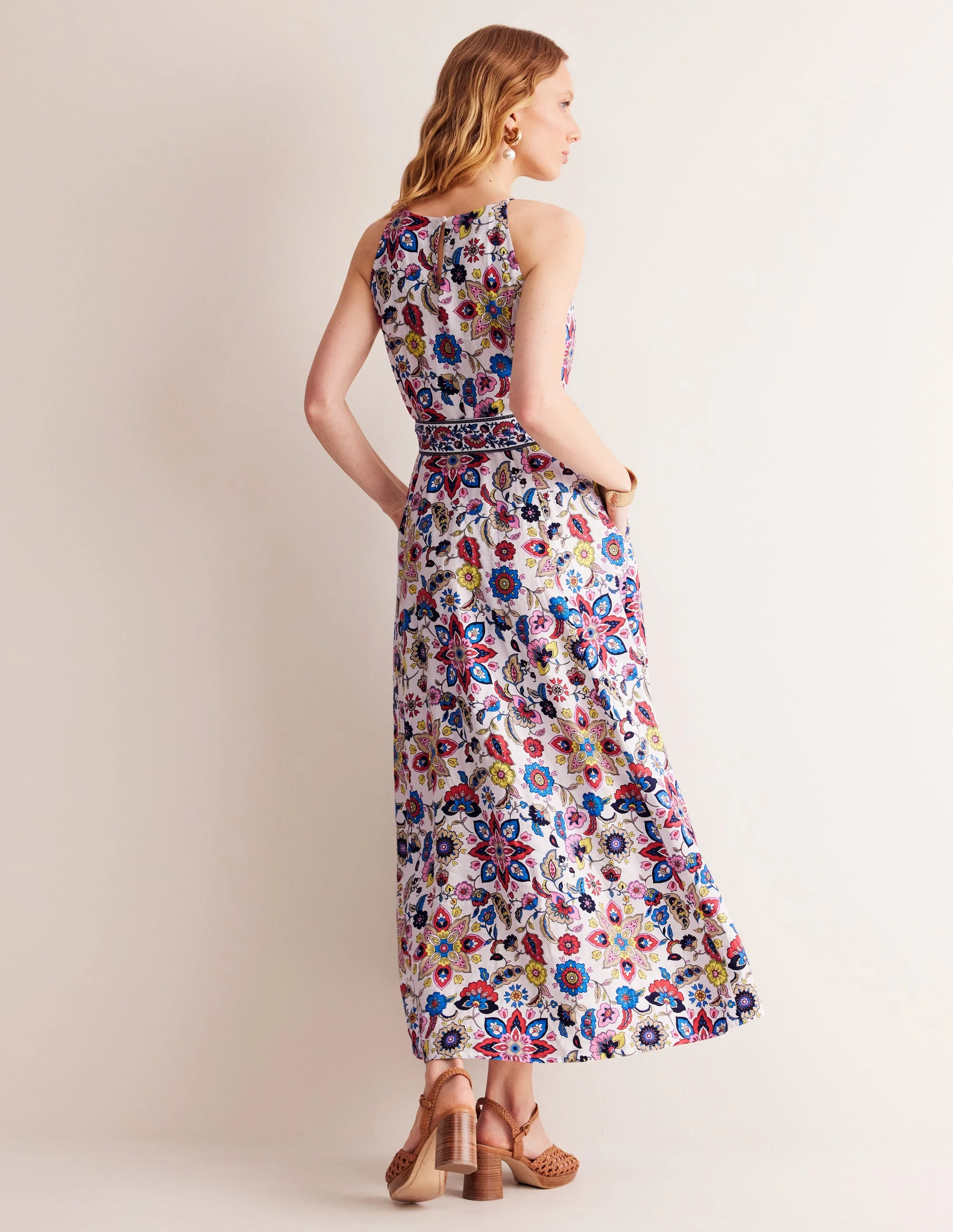 Linen Maxi Halter Dress-Ivory, Botanic Sprig - Image 3